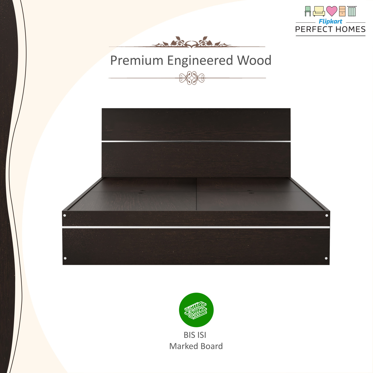 Image of Flipkart Perfect Homes Birmingham Engineered Wood King Bed, 2131 mm x 187 cm (69.91 ft x 6.14 ft)