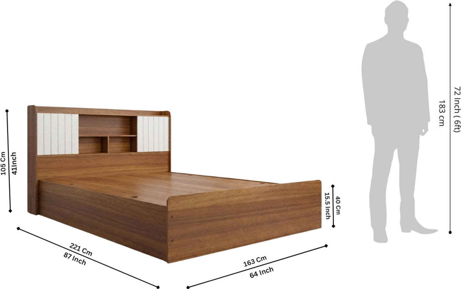 Image of neuspace Amber Engineered Wood Queen Box Bed, 221 cm x 163 cm (7.25 ft x 5.35 ft)