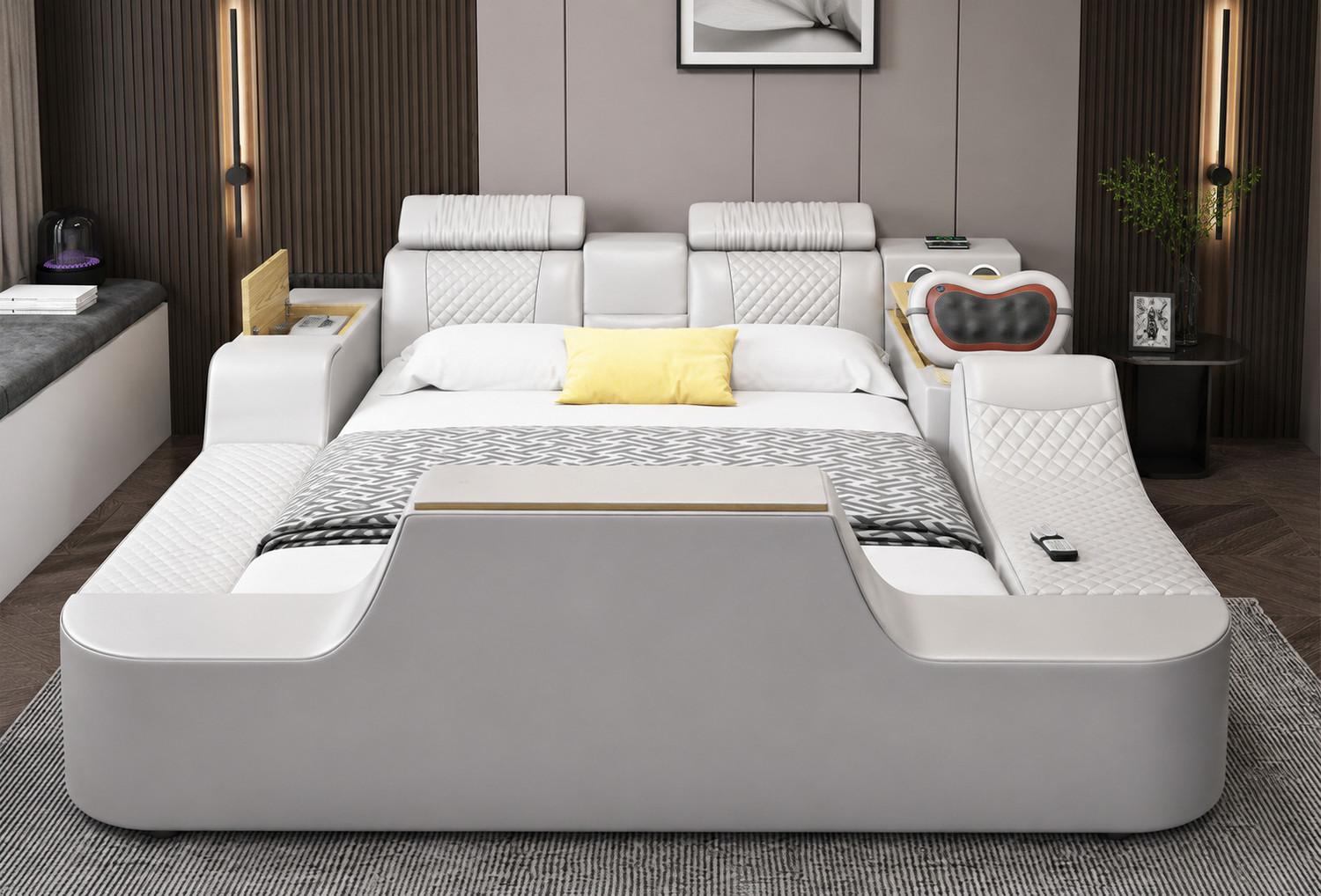 Image of alishaank MULTI FUNCTIONAL SMART BED WITH SMART T.V. BODY MASSAGER MUSIC SYSTEM Etc. Solid Wood King Box, Hydraulic Bed, 185 cm x 185 cm (6.07 ft x 6.07 ft)