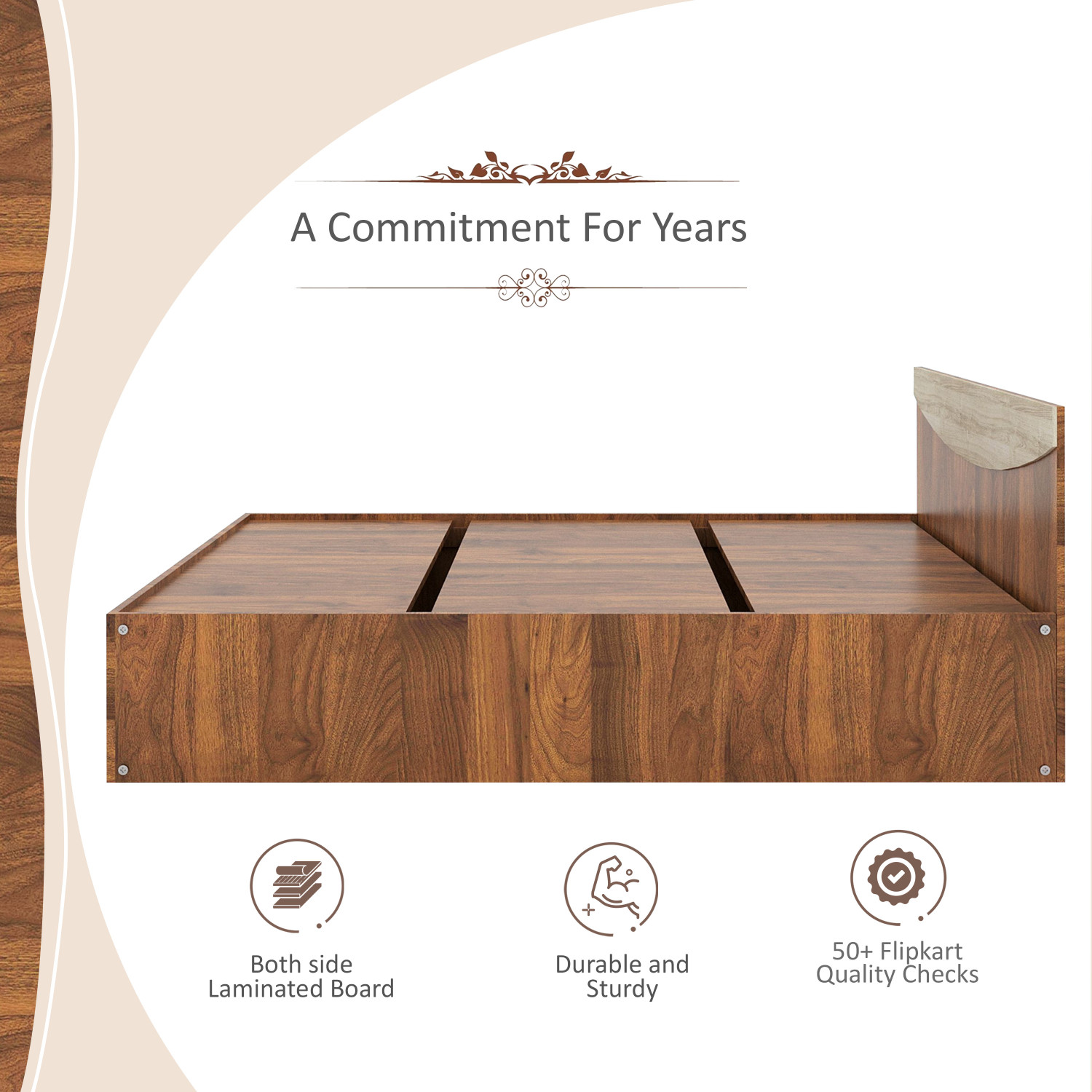 Image of Flipkart Perfect Homes Carol Engineered Wood Queen Bed, 203.5 cm x 159.5 cm (6.68 ft x 5.23 ft)