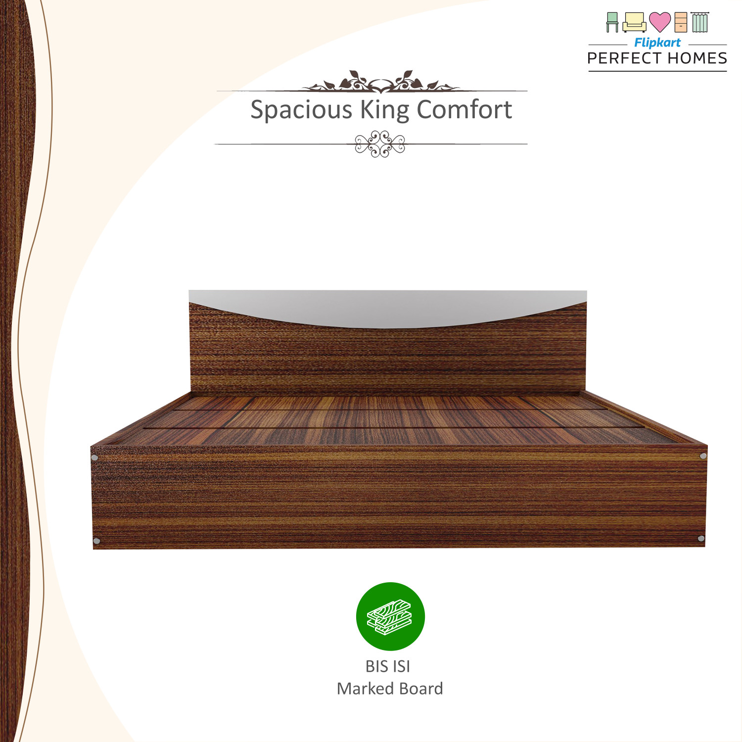 Image of Flipkart Perfect Homes Carol Engineered Wood King Bed, 203.5 cm x 190 cm (6.68 ft x 6.23 ft)