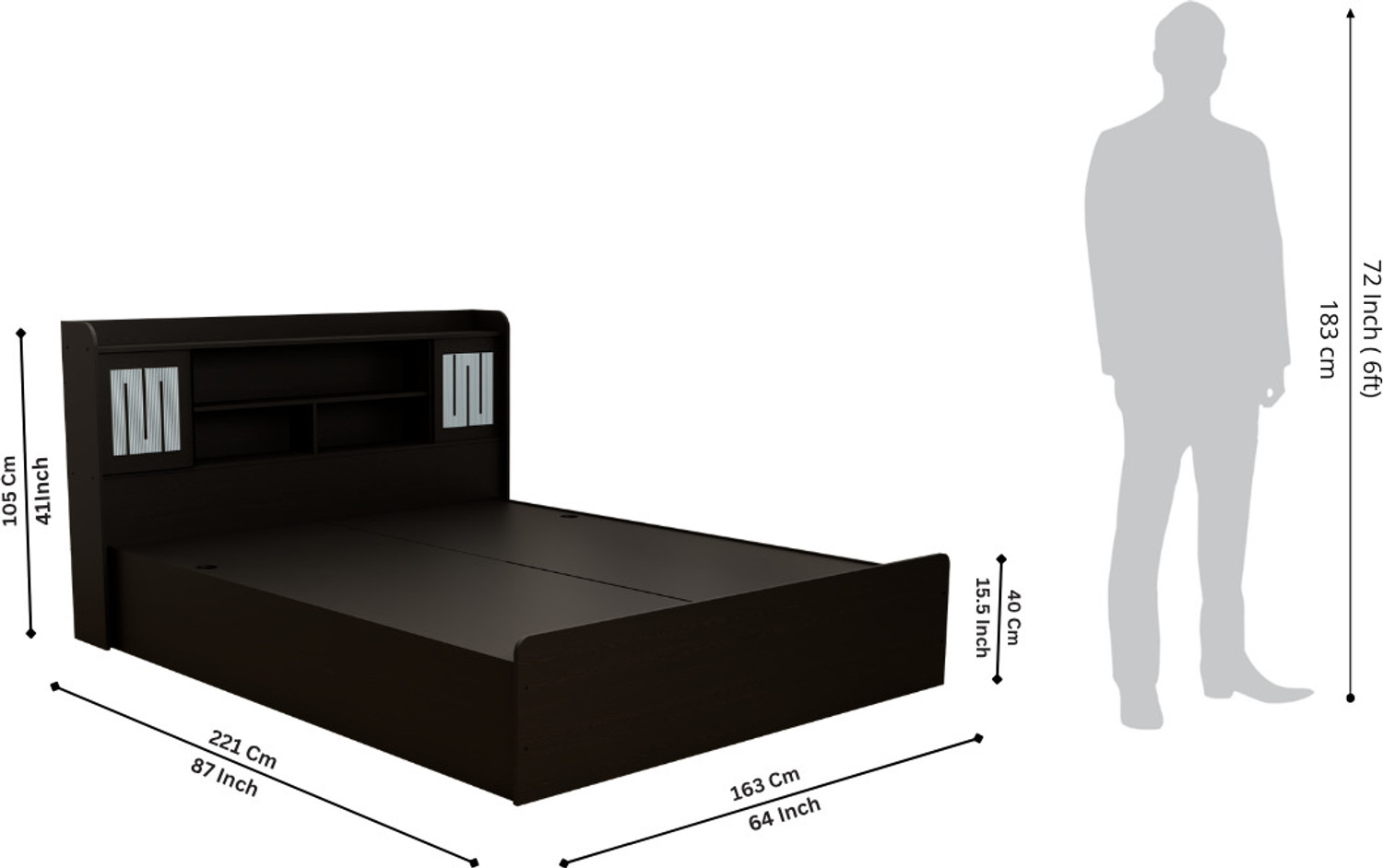 Image of neuspace Amber Queen Size Bed with Headboard & Box Storage Engineered Wood|Polycarbonate| Engineered Wood Queen Box Bed, 221 cm x 163 cm (7.25 ft x 5.35 ft)