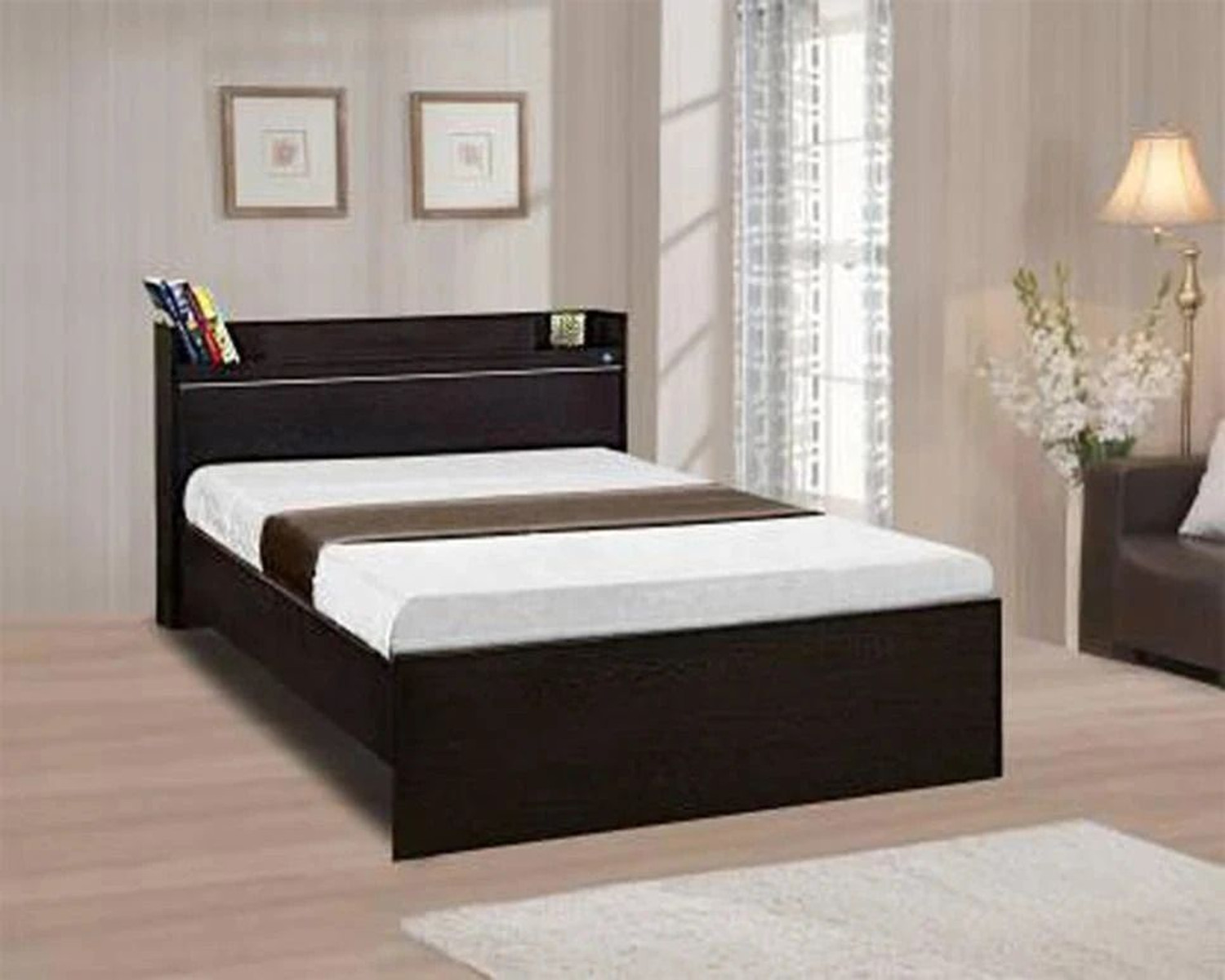 Image of Delite Kom Plum Single Bed | Open Headboard Shelf Storage | Assembley Included | Engineered Wood Single Bed, 213 cm x 96 cm (6.99 ft x 3.15 ft)