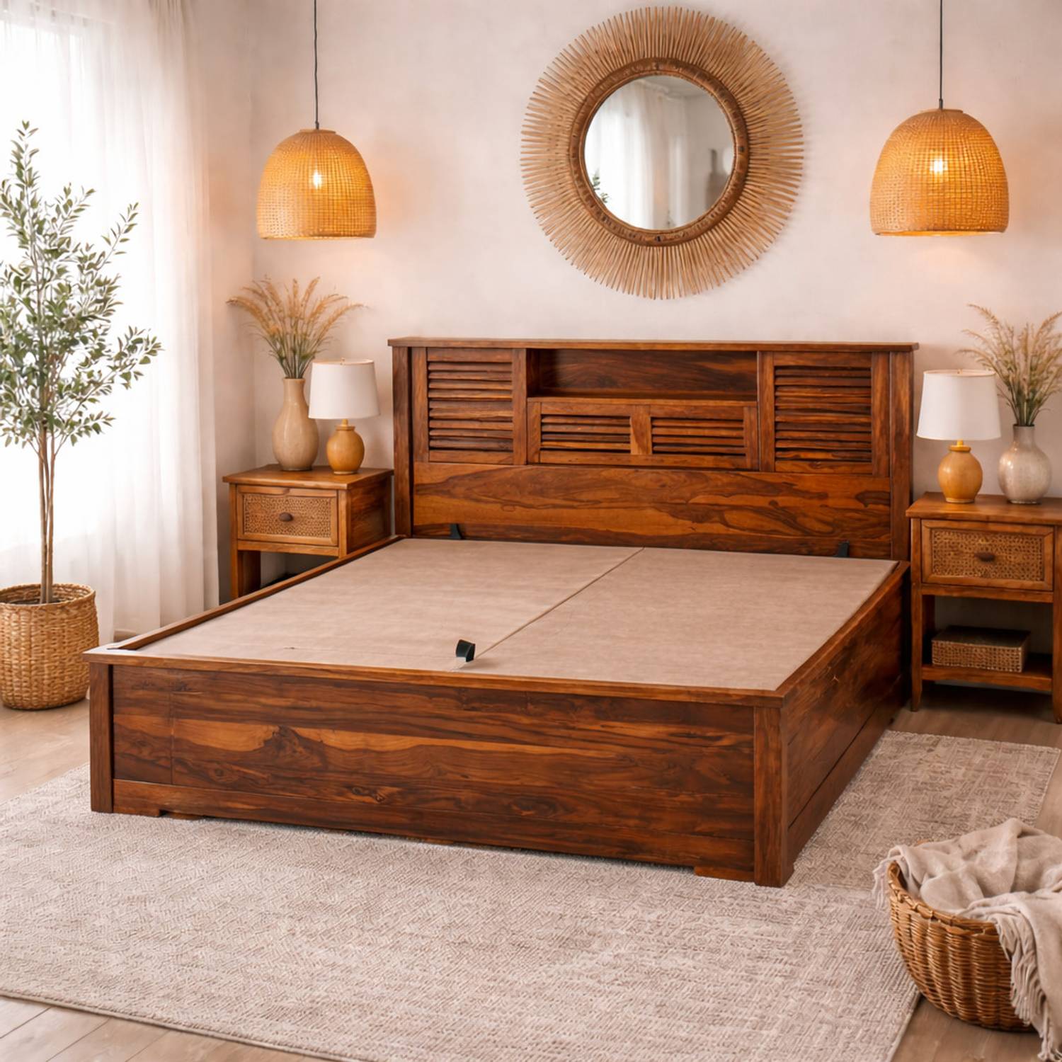 KraftShilp Vellora Sheesham Wood Queen Box Bed - Image 2