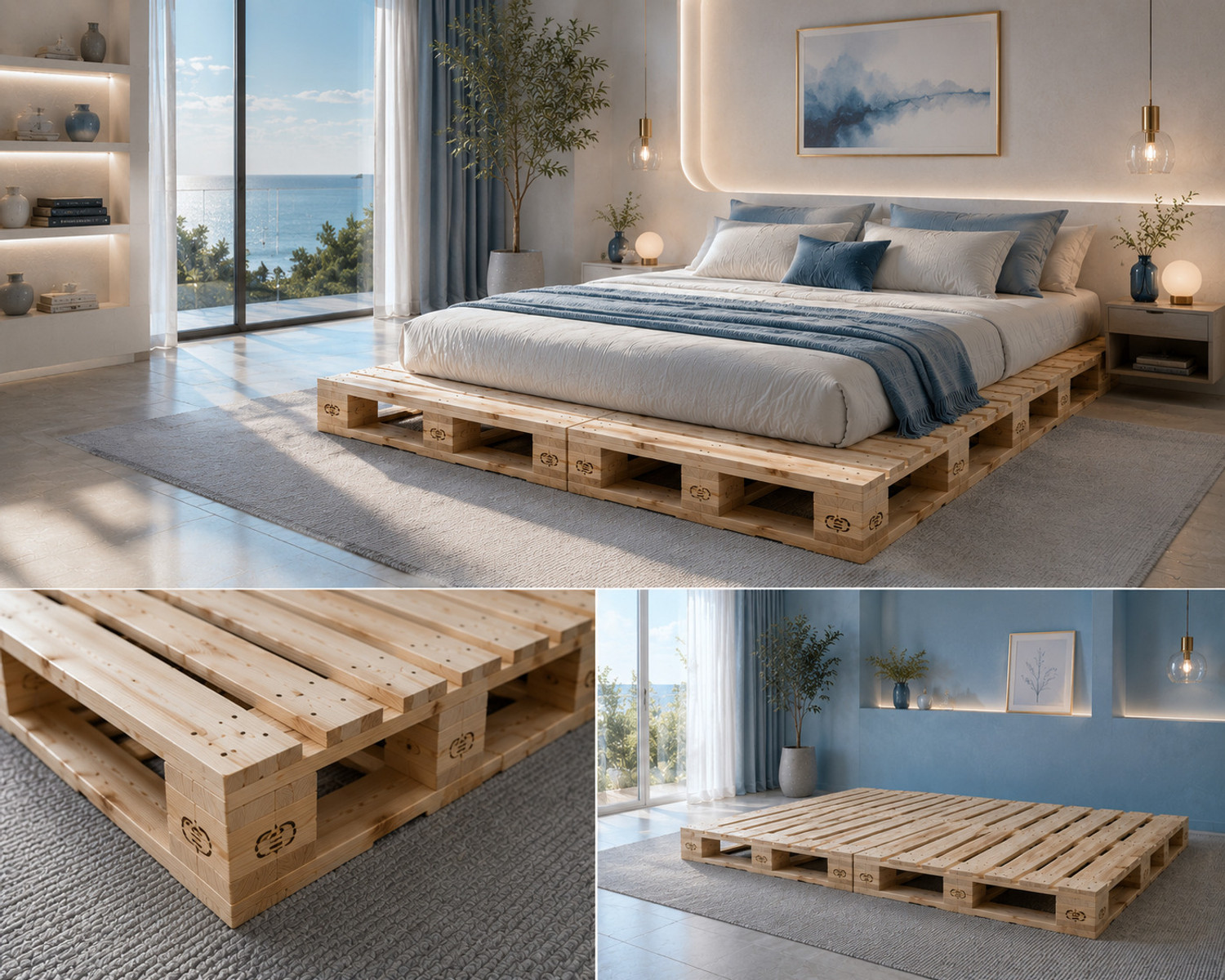 Image of Knowk knock Beautiful Nordic 4x6 ft Pine Wood Pallet Bed Rustic Modern Wooden Furniture Solid Wood Double Bed, 183 cm x 122 cm (6.0 ft x 4.0 ft)