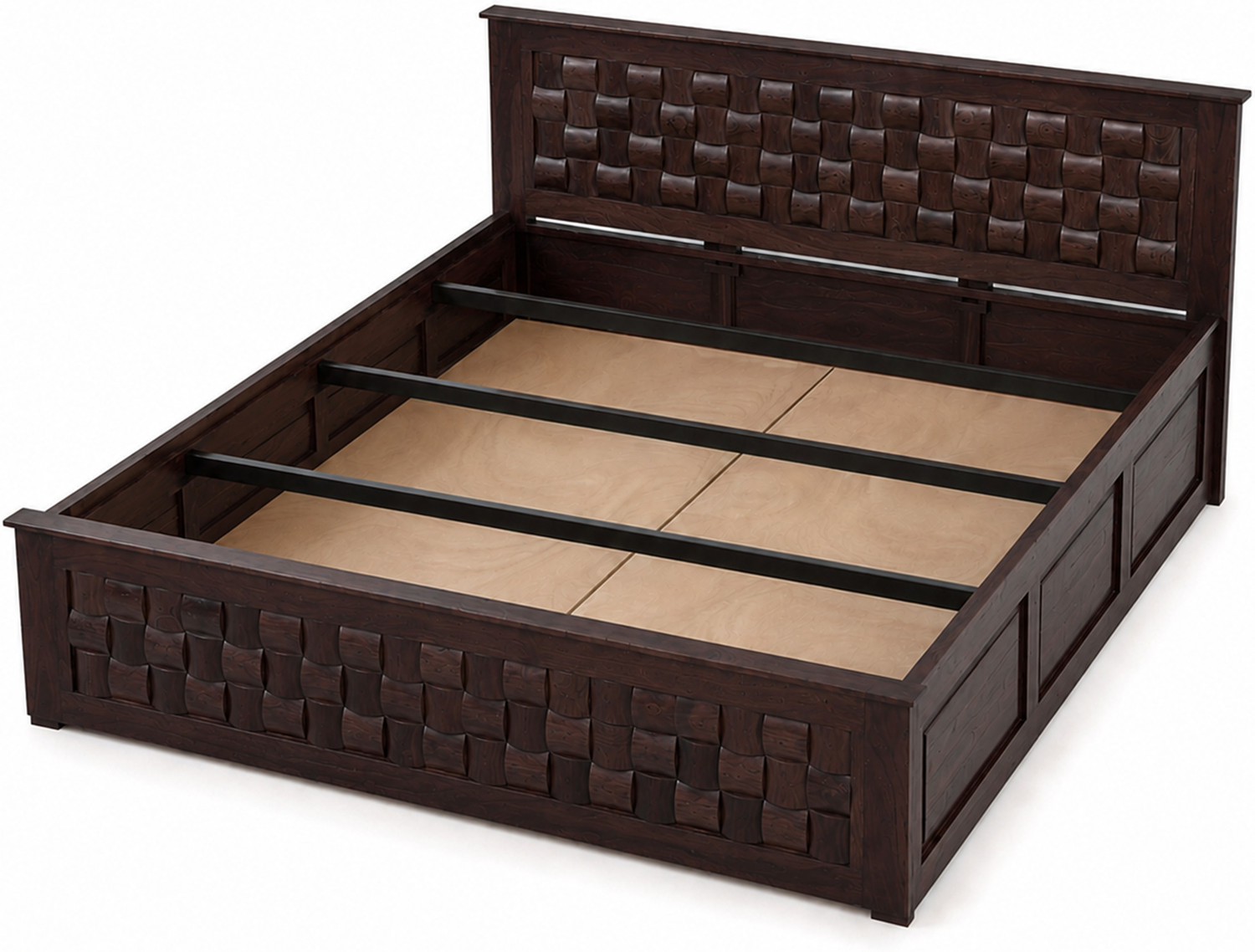 Image of SONA ART & CRAFTS Niwar Sheesham Wood Queen Size Bed with Storage Box + 2 Bedside Solid Wood Queen Box Bed, 208 cm x 160 cm (6.82 ft x 5.25 ft)
