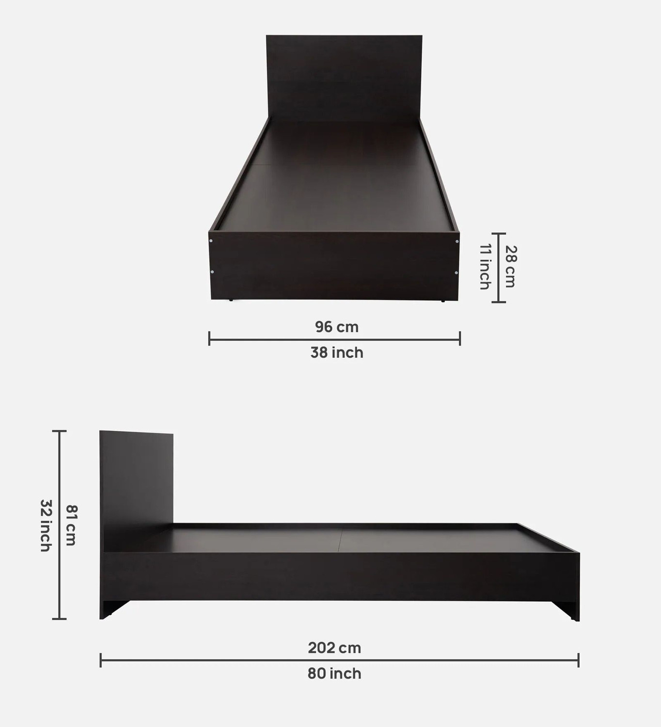 Image of Mintwud From Pepperfry Seto Wooden Single Bed /Wooden Bed Without Storage For Home Engineered Wood Single Bed, 202 cm x 96 cm (6.63 ft x 3.15 ft)