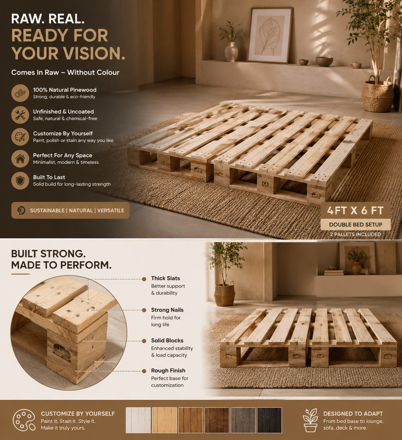 Image of The lkea wakeflow pallet bed premium customizable style italian Engineered Wood Single Bed, 91 cm x 91 cm (2.99 ft x 2.99 ft)