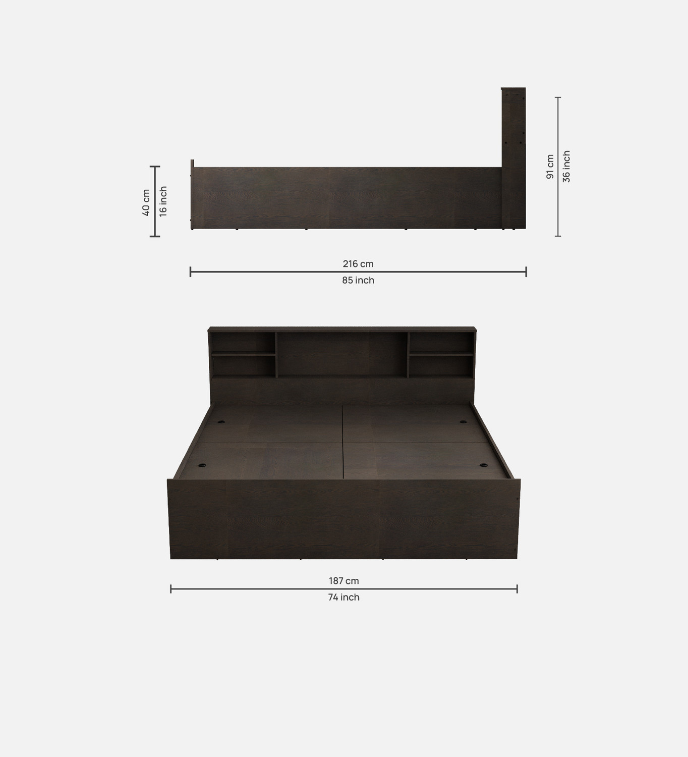 Image of SIVOM Eden Box Bed with Storage Engineered Wood King Box Bed Engineered Wood King Box Bed, 187 cm x 216.5 cm (6.14 ft x 7.1 ft)