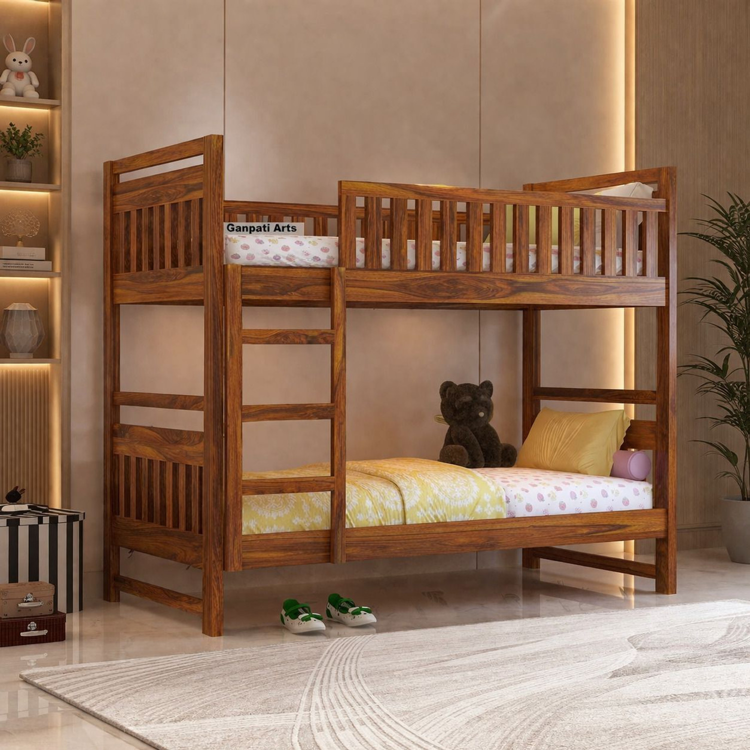 Image of Ganpati Arts Sheesham Wood Swift Bunk Bed Without Storage For Kids /Kids Room Solid Wood Single Bed, 99.06 cm x 208.28 cm (3.25 ft x 6.83 ft)