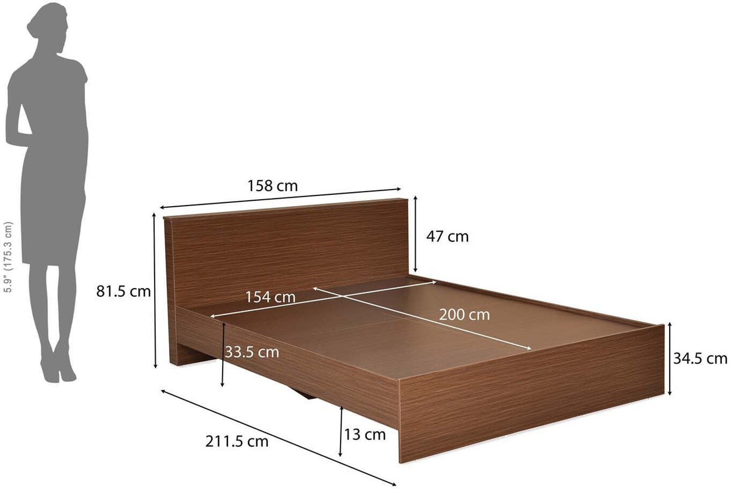 Image of Nilkamal Arthur Plus Engineered Wood Queen Bed, 211.5 cm x 158 cm (6.94 ft x 5.18 ft)