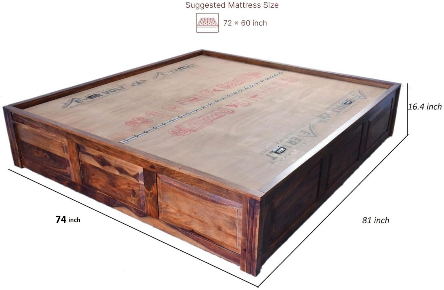 Image of Meera Handicraft Meera Handicraft bed solid sheesham wood in King size Solid Wood King Box Bed, 205.74 cm x 187.96 cm (6.75 ft x 6.17 ft)