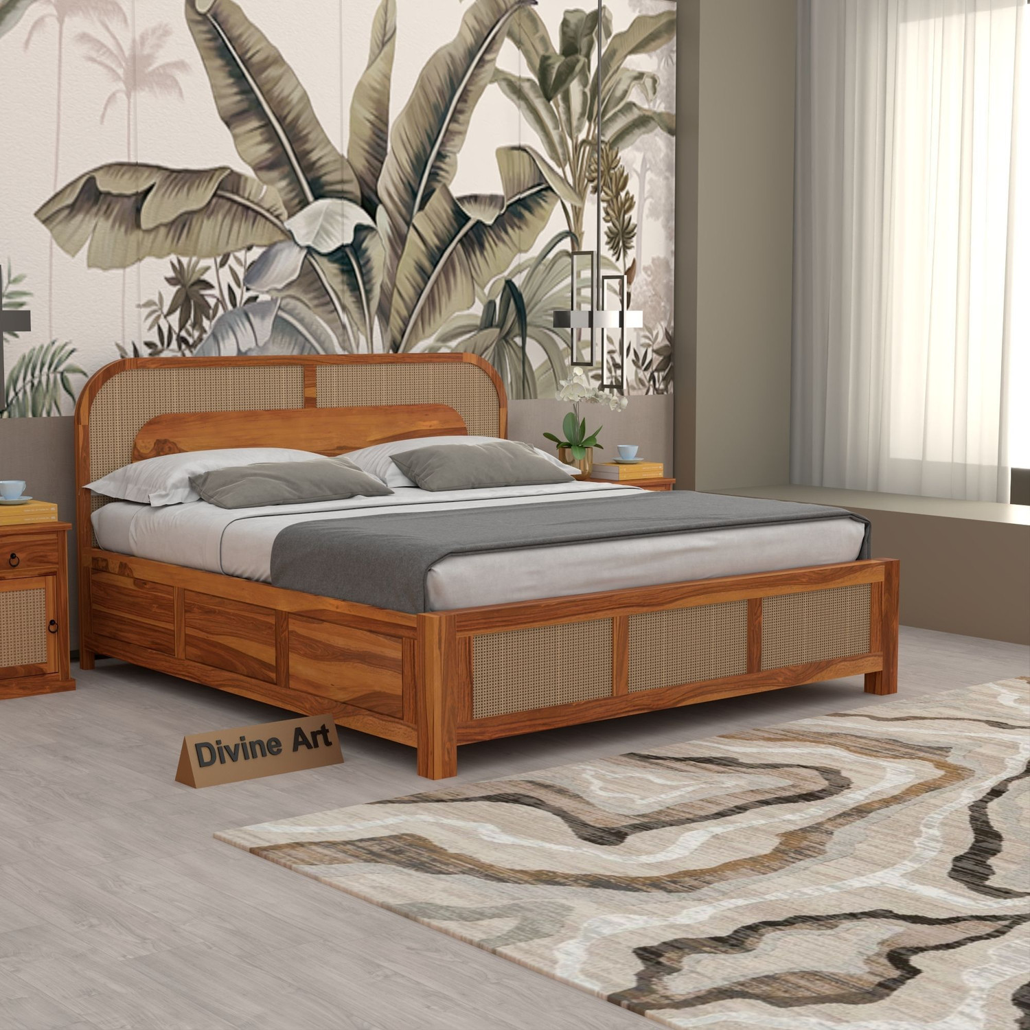 Image of BHAGWATI ART Sheesham Wood Queen Size Bed /Cot For BedRoom /Guest Room /Hotel Solid Wood Queen Bed, 205.74 cm x 160.02 cm (6.75 ft x 5.25 ft)