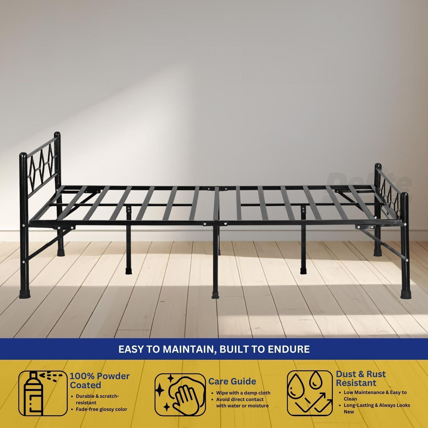 Image of Delite Kom Dory Foldable Metal Double Bed (6.7x4ft) | Heavy Load | 1 Year Warranty | Strong Metal Double Bed, 195.5 cm x 122 cm (6.41 ft x 4.0 ft)