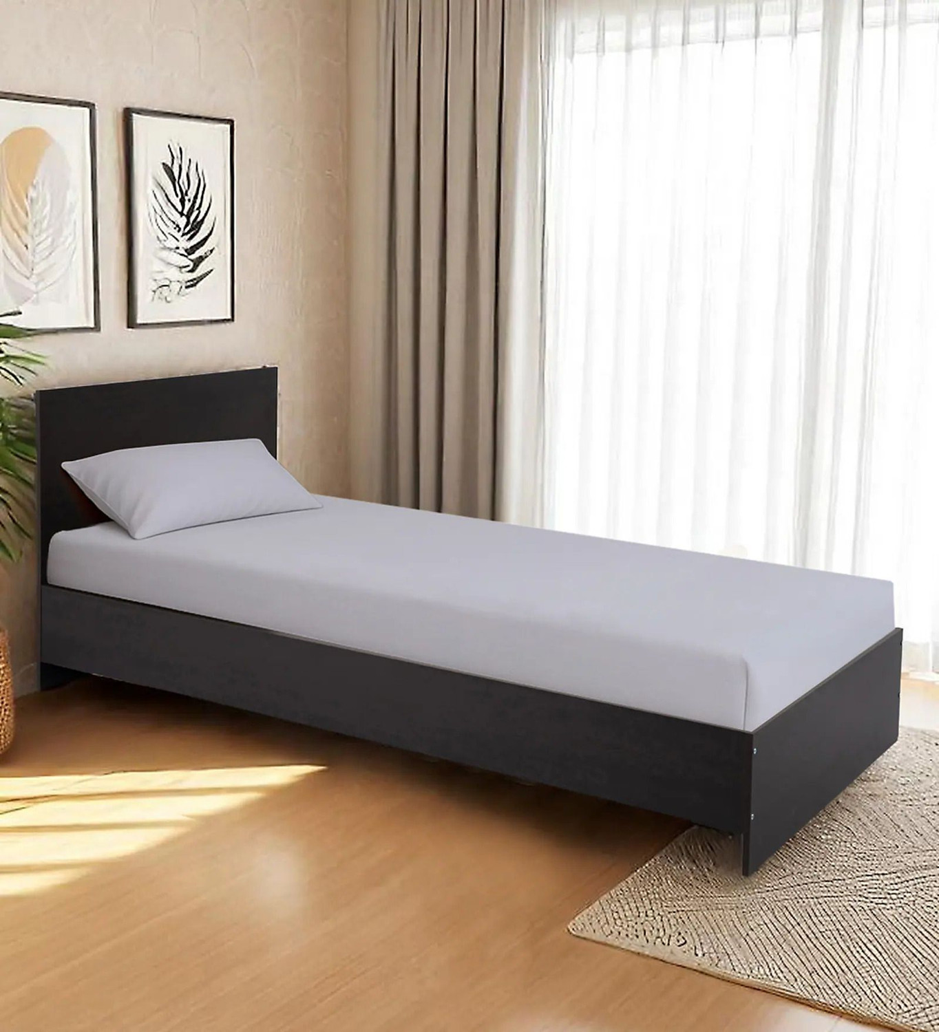 Image of Mintwud From Pepperfry Seto Wooden Single Bed /Wooden Bed Without Storage For Home Engineered Wood Single Bed, 202 cm x 96 cm (6.63 ft x 3.15 ft)