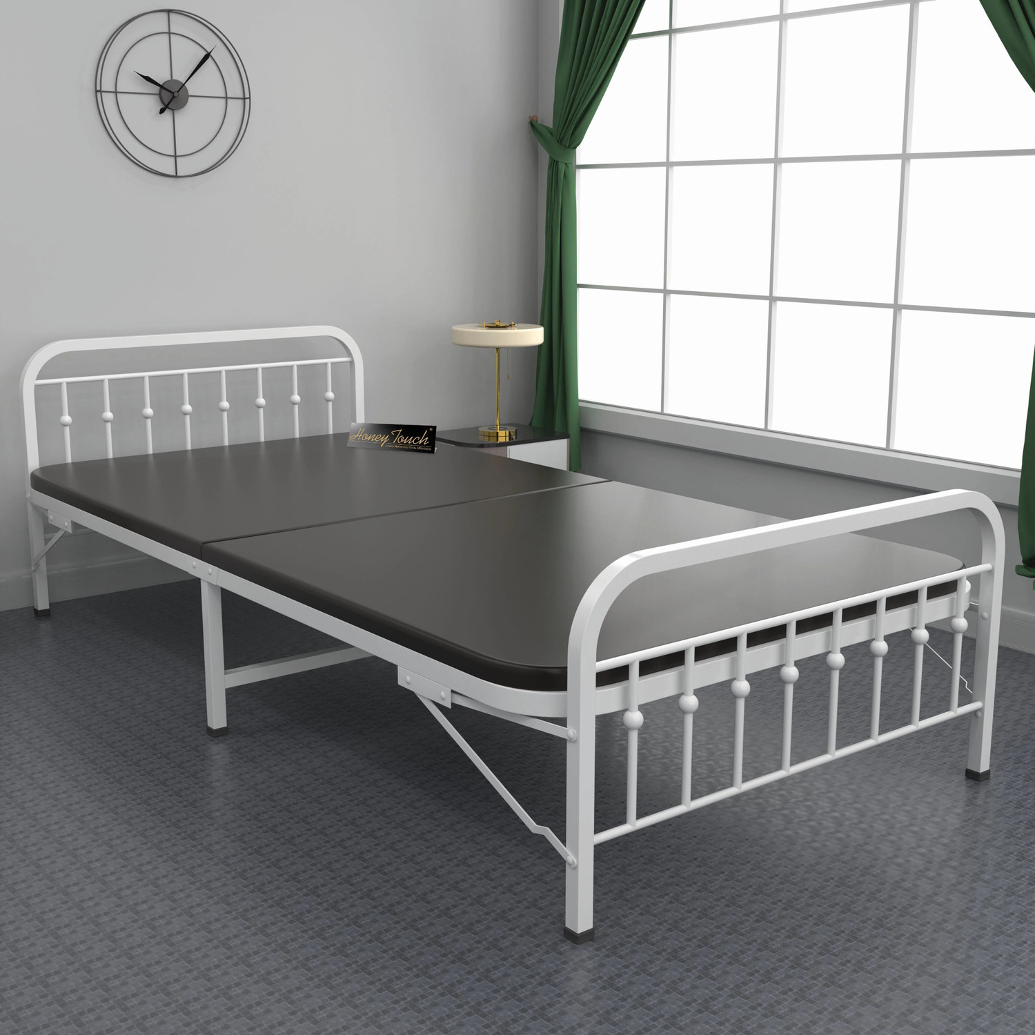 Image of HoneyTouch NOVA Folding Bed Single with Mattress | No Assembly Required | (3ft x 6ft) Metal Single Bed, 190 cm x 91 cm (6.23 ft x 2.99 ft)