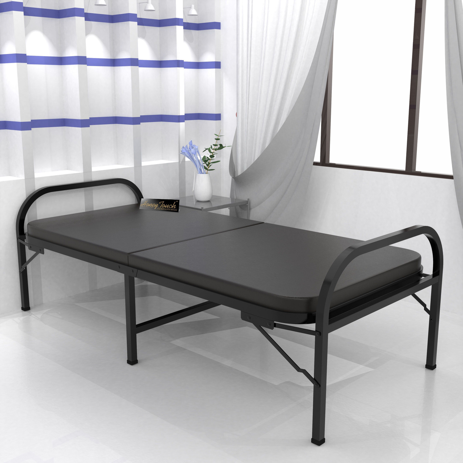 Image of HoneyTouch Atlas-Ortho Tri Layer-Black-Black-3X6 Metal Single Bed, 183 cm x 91 cm (6.0 ft x 2.99 ft)
