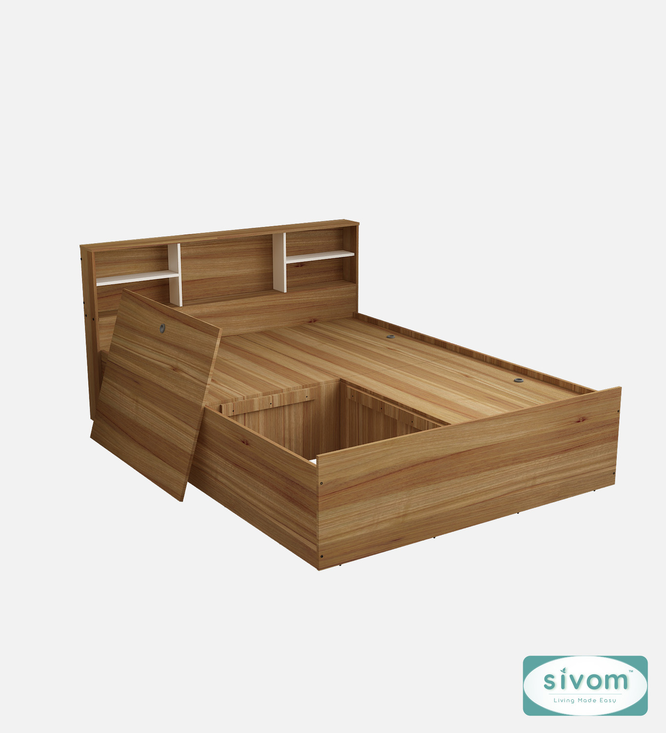 Image of SIVOM Sylvia Queen Bed Engineered Wood Queen Box Bed, 216 cm x 157 cm (7.09 ft x 5.15 ft)