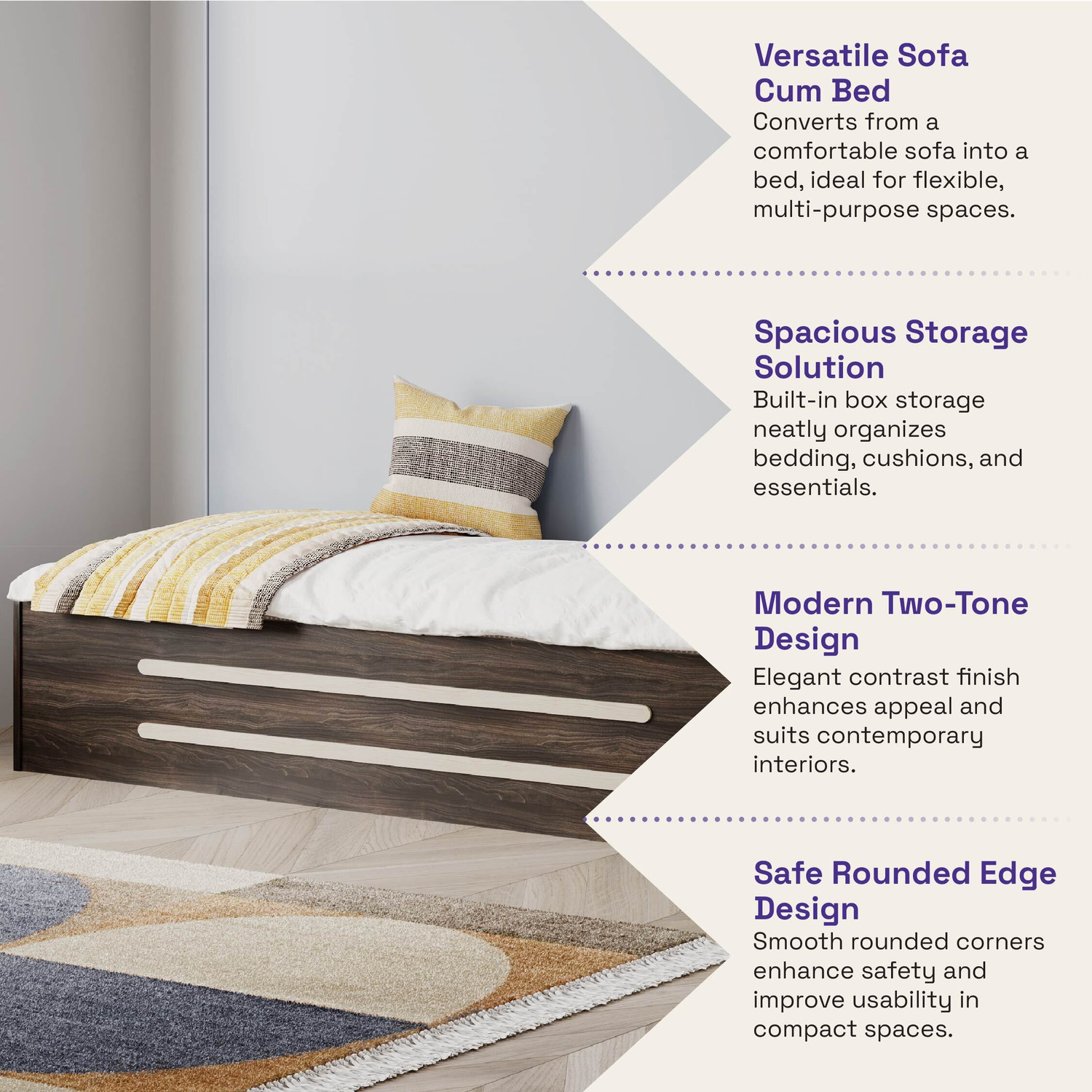 Image of Wakefit Engineered Wood Double Box Bed, 186 cm x 80.9 cm (6.1 ft x 2.65 ft)