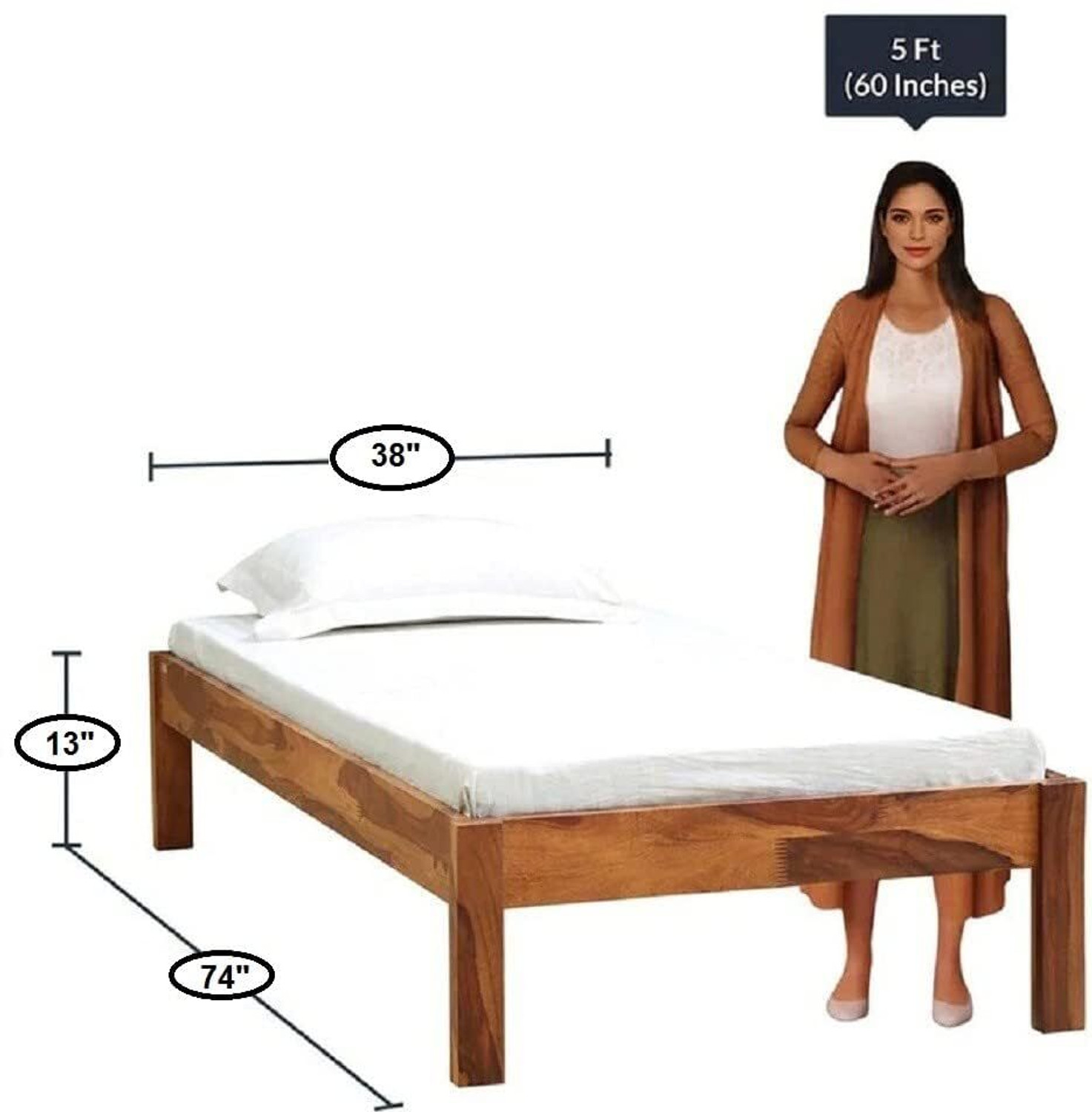 Image of lifestyle furniture Lifestyle Furniture Solid Single Bed (Finish Color - Honey) Easy to Assemble Solid Wood Single Bed, 50.8 cm x 101.6 cm (1.67 ft x 3.33 ft)