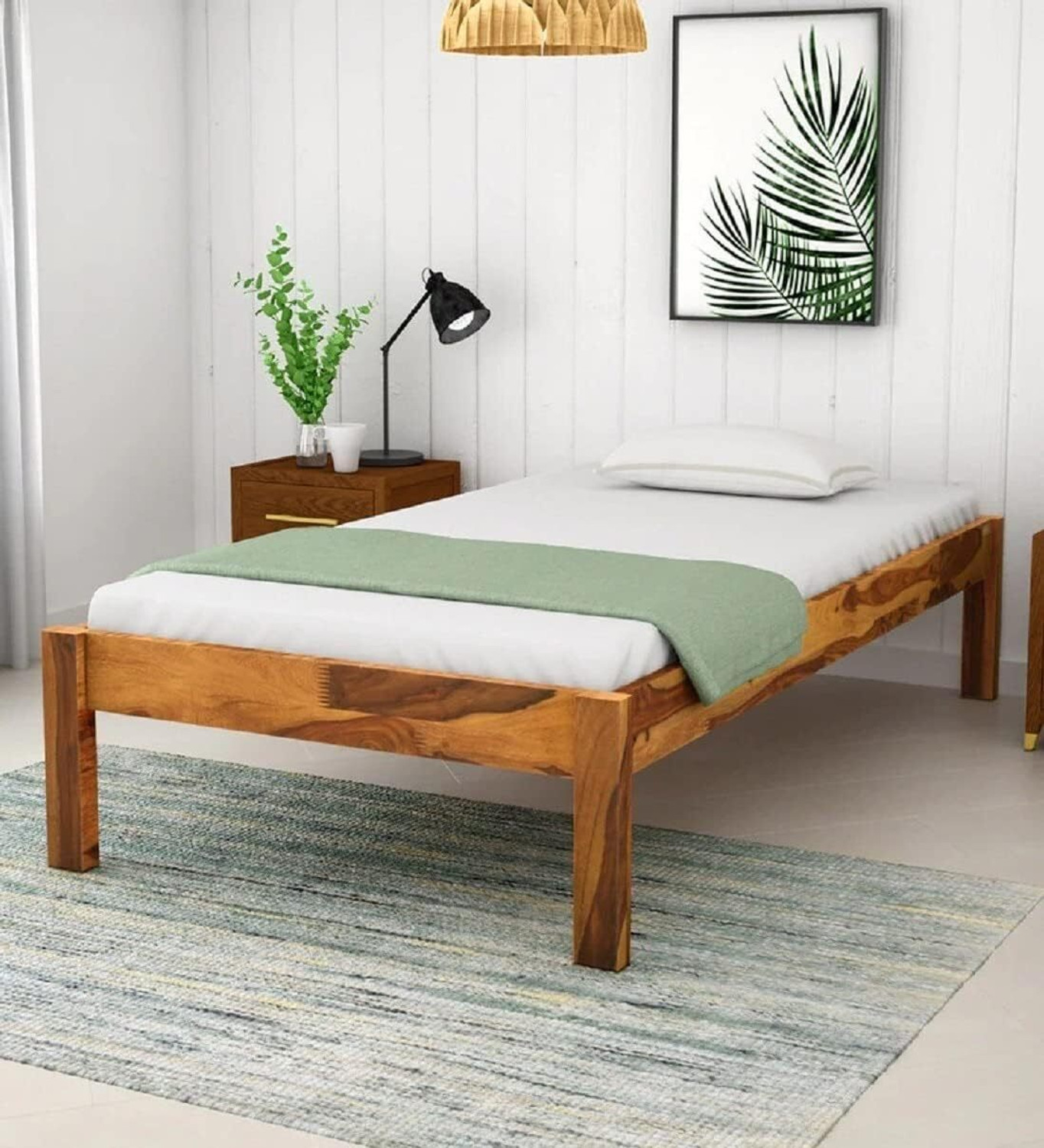 Image of lifestyle furniture Lifestyle Furniture Solid Single Bed (Finish Color - Honey) Easy to Assemble Solid Wood Single Bed, 50.8 cm x 101.6 cm (1.67 ft x 3.33 ft)