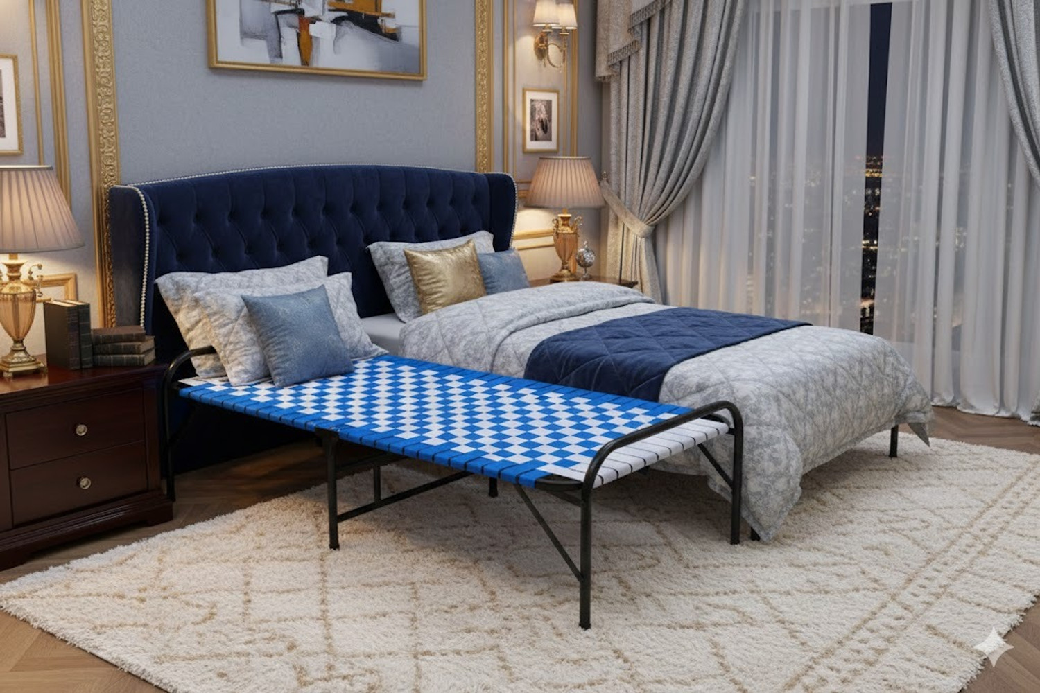 Image of Malik Enterprises BLUE ARTICLE 3X6 Metal Single Bed, 182 cm x 76 cm (5.97 ft x 2.49 ft)
