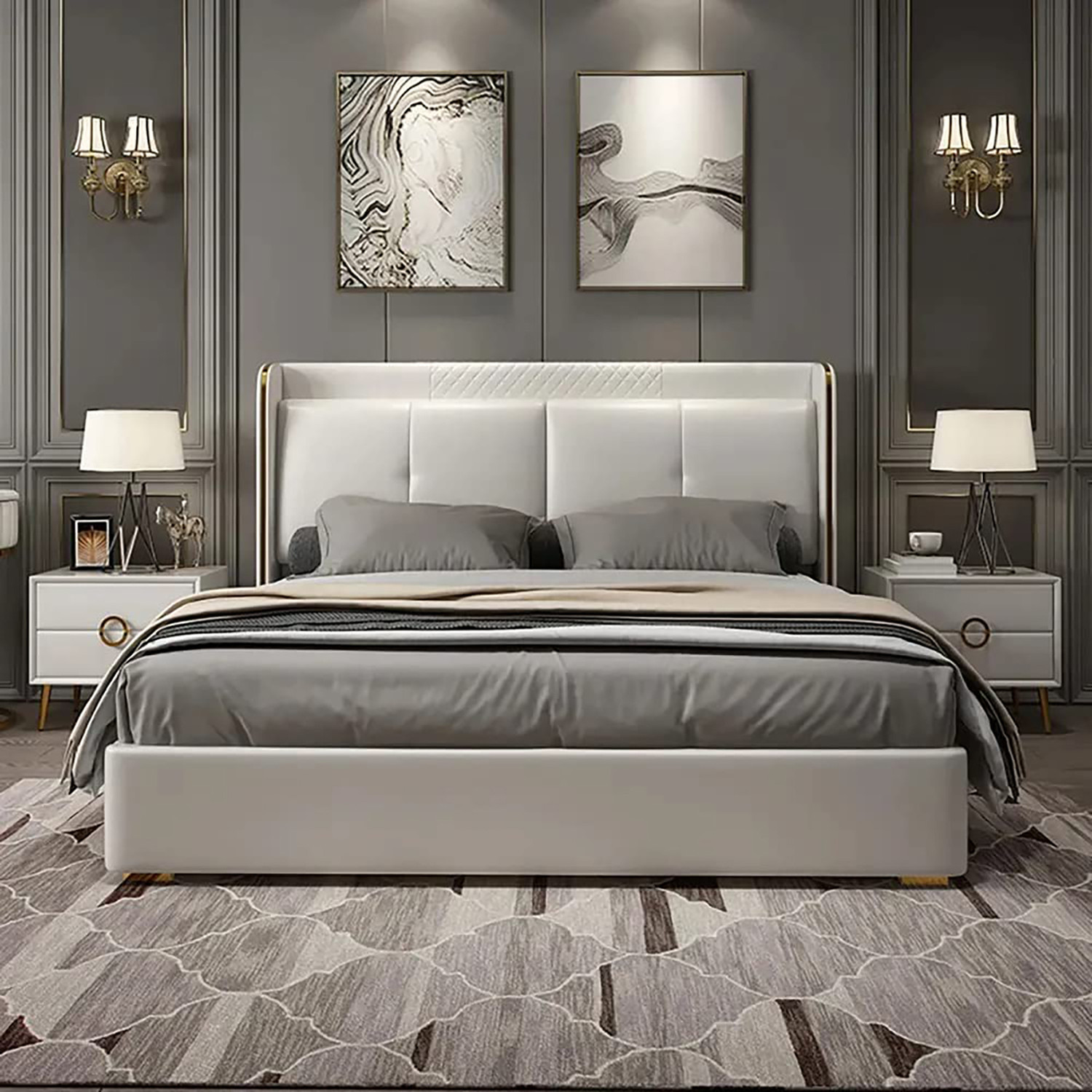 Image of Wakeup India Alderglen Upholstered Bed | Leatherette Fabric Bed with Storage Engineered Wood Queen Box Bed, 213.36 cm x 162.56 cm (7.0 ft x 5.33 ft)