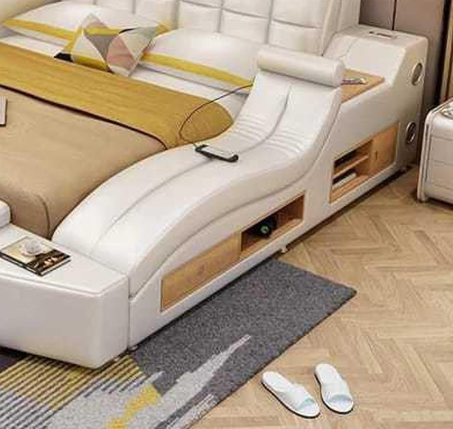 Image of ELITEWOOD Solid Wood Double Box Bed, 170 cm x 100 cm (5.58 ft x 3.28 ft)