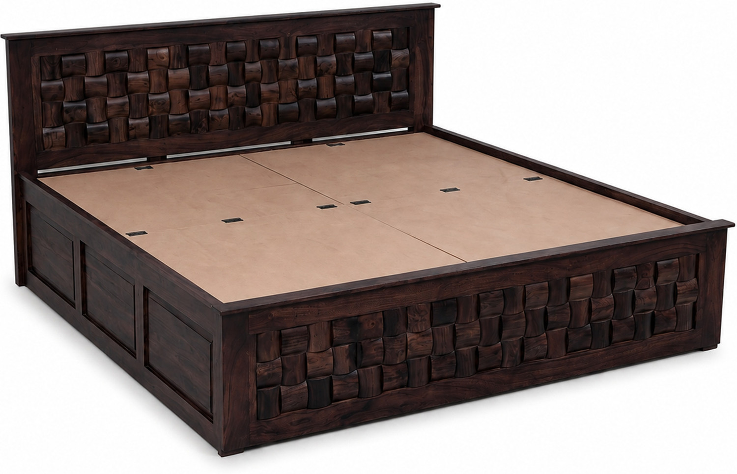 Image of SONA ART & CRAFTS Niwar Sheesham Wood Queen Size Bed with Storage Box + 2 Bedside Solid Wood Queen Box Bed, 208 cm x 160 cm (6.82 ft x 5.25 ft)
