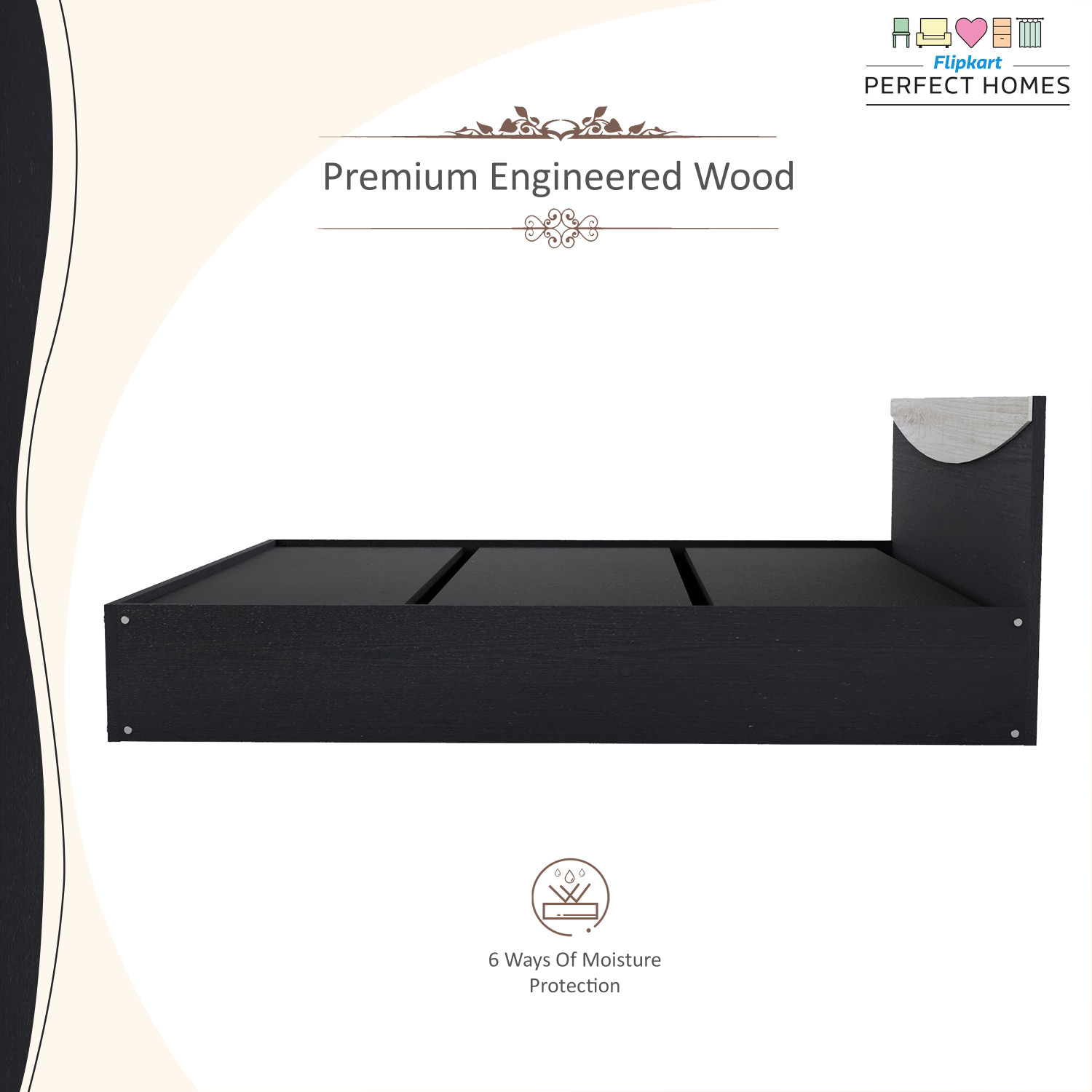 Image of Flipkart Perfect Homes Carol Engineered Wood King Bed, 203.5 cm x 190 cm (6.68 ft x 6.23 ft)