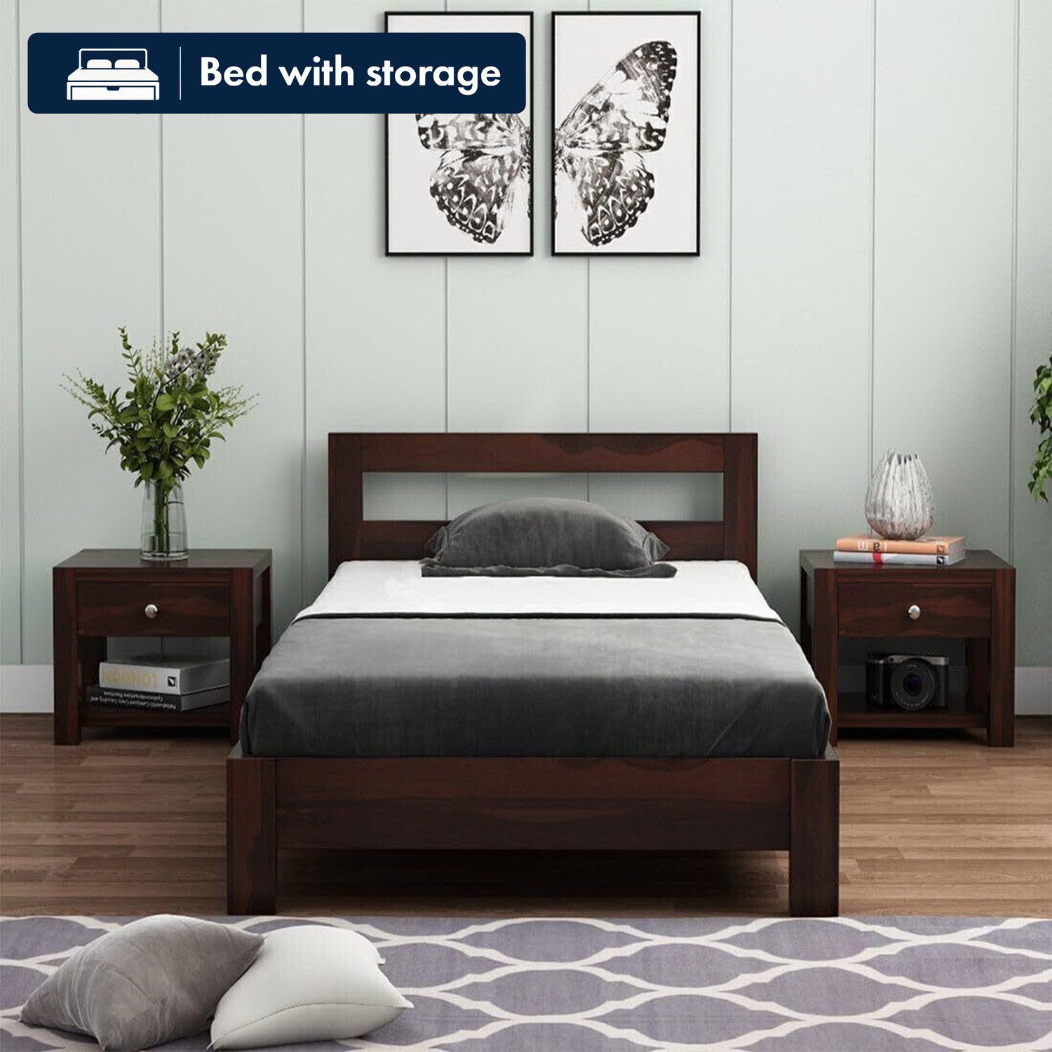 Image of Mamata Wood Decor Solid Sheesham Wood Premium Quality bed without storage With 2 Years Warranty Solid Wood Single Bed, 97 cm x 188 cm (3.18 ft x 6.17 ft)
