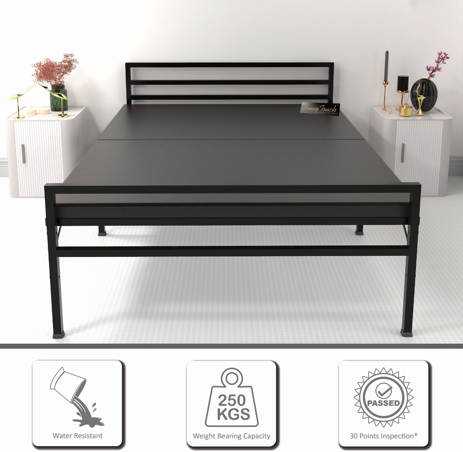 Image of HoneyTouch Jasper Folding Double Bed with Mattress | No Assembly Required | Metal Double Bed, 198 cm x 122 cm (6.5 ft x 4.0 ft)