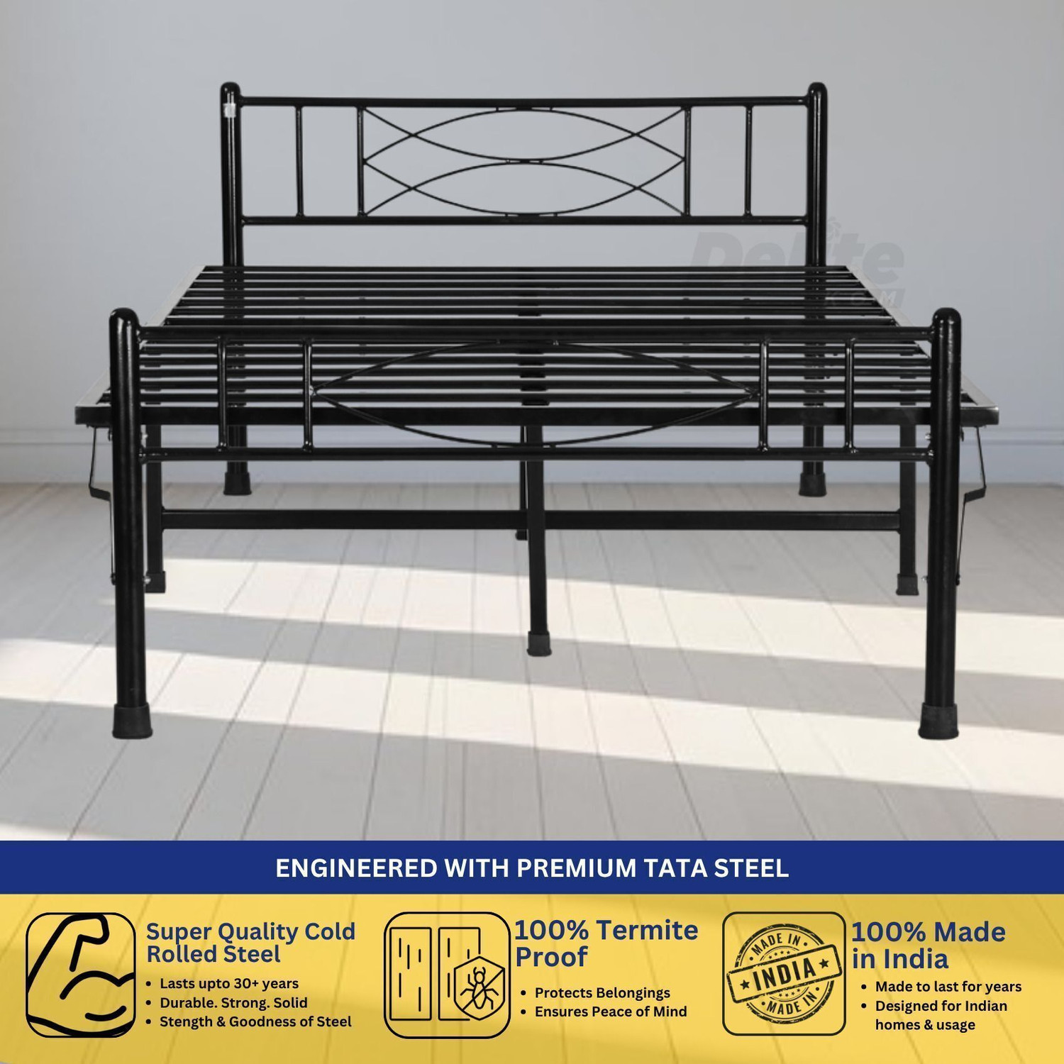 Image of Delite Kom Halo Foldable Metal Queen Bed (6.7x5ft) | Heavy Load | 1 Year Warranty | Strong Metal Queen Bed, 204.5 cm x 152 cm (6.71 ft x 4.99 ft)