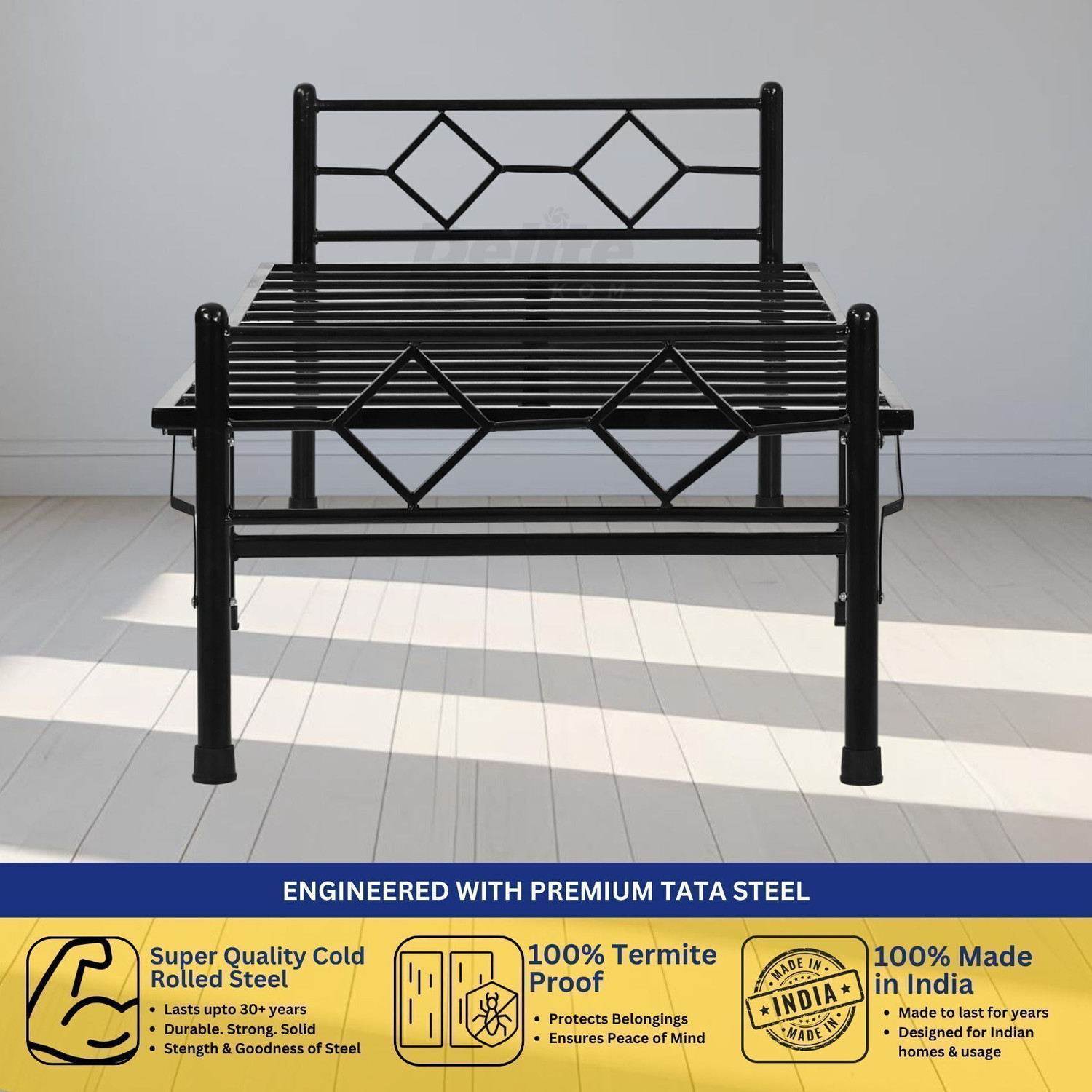 Image of Delite Kom Dory Foldable Metal Single Bed (6.7x3ft) | No Install | 1 Year Warranty | Strong Metal Single Bed, 195.5 cm x 91 cm (6.41 ft x 2.99 ft)