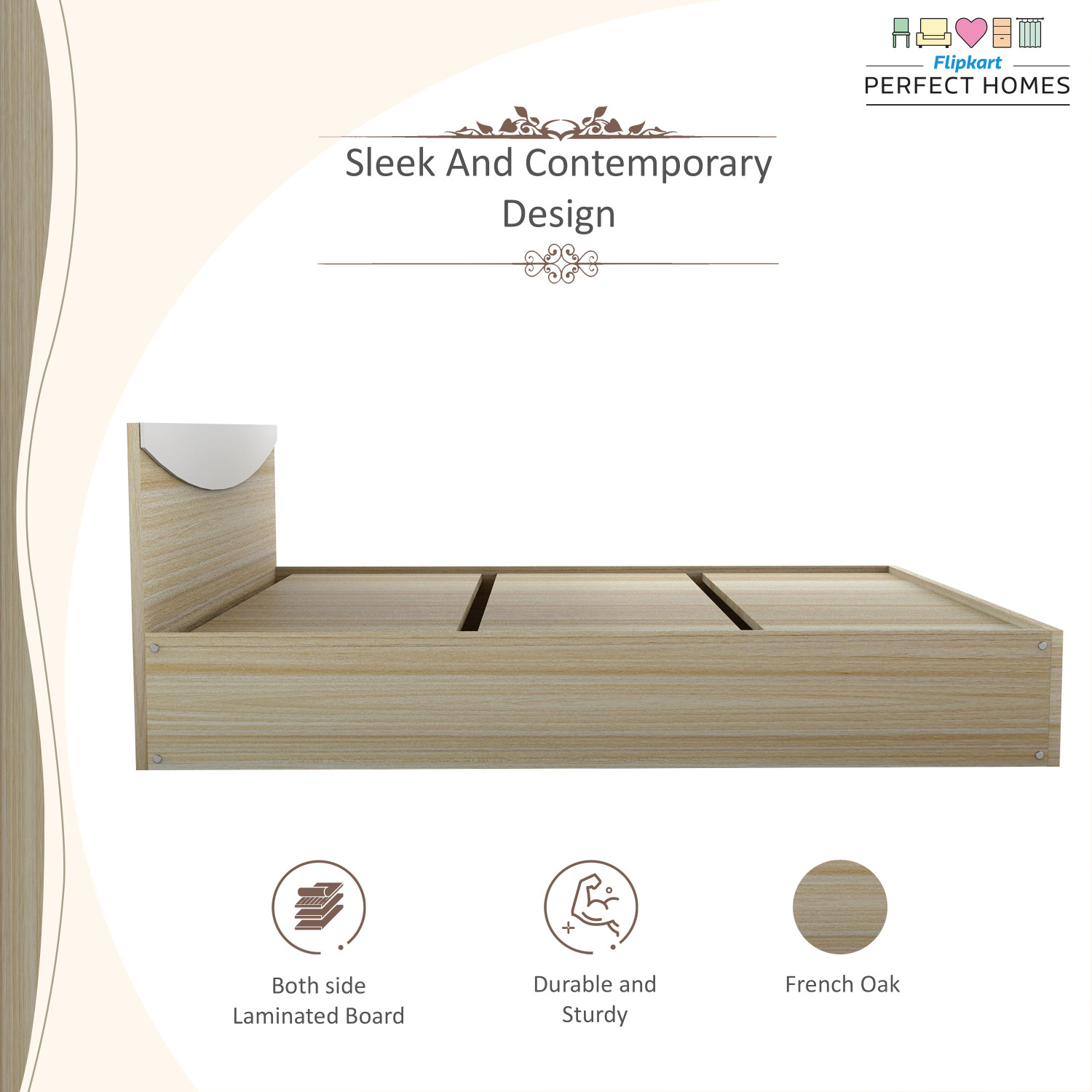 Image of Flipkart Perfect Homes Carol Engineered Wood Queen Bed, 203.5 cm x 159.5 cm (6.68 ft x 5.23 ft)