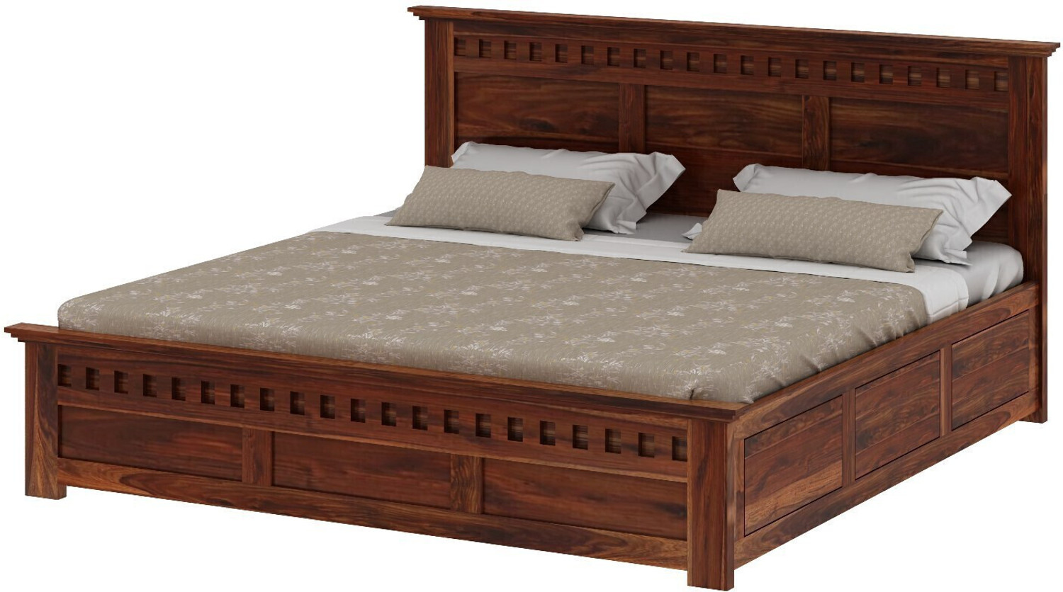 Image of WOODENJOY Sheesham Wood King Bed /Wooden Bed With Hydraulic Storage /Wooden Palaung For Home Solid Wood King Hydraulic Bed, 210.82 cm x 198.12 cm (6.92 ft x 6.5 ft)