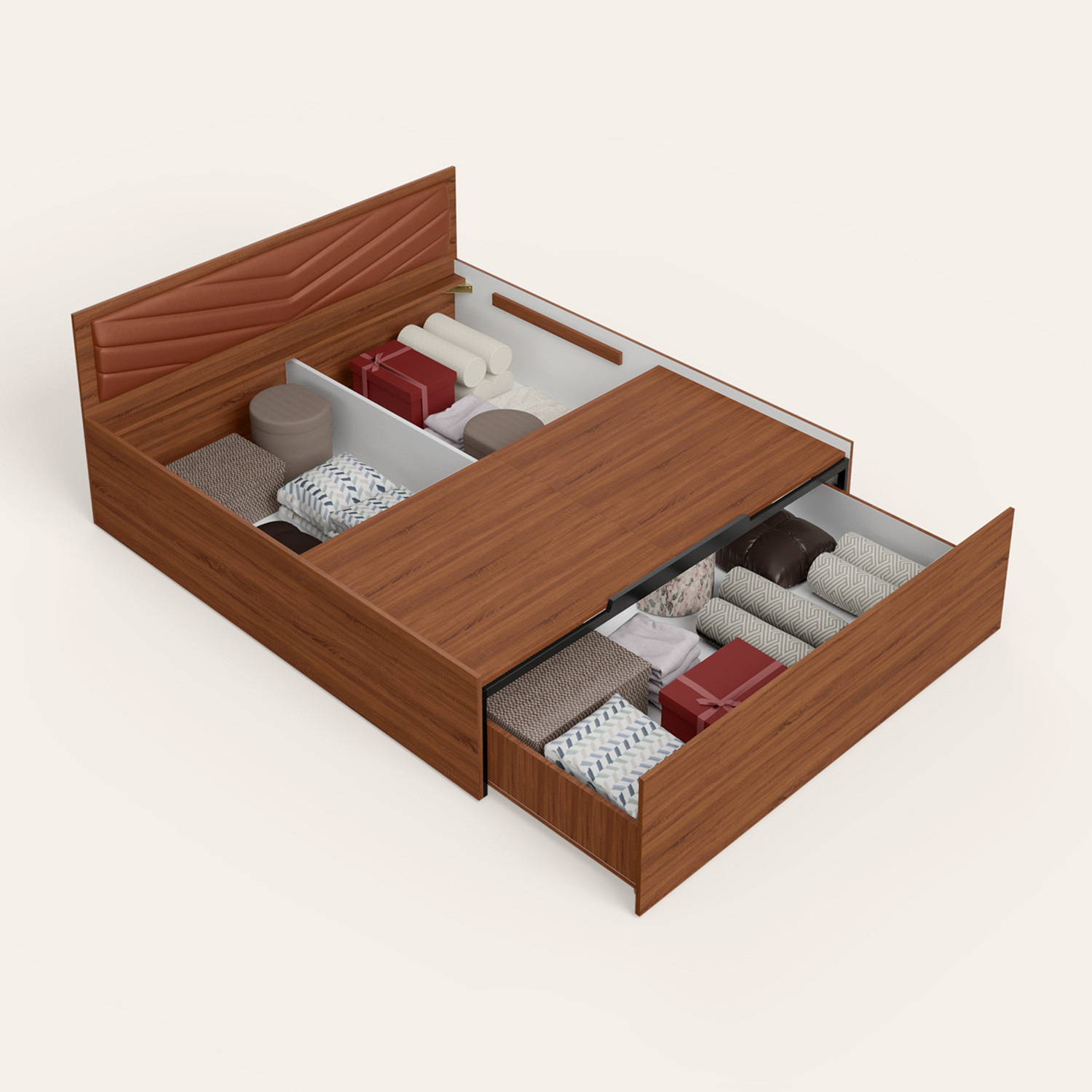 Image of Interio by Godrej Alina Nx Engineered Wood King Drawer Bed, 202.4 cm x 188 cm (6.64 ft x 6.17 ft)