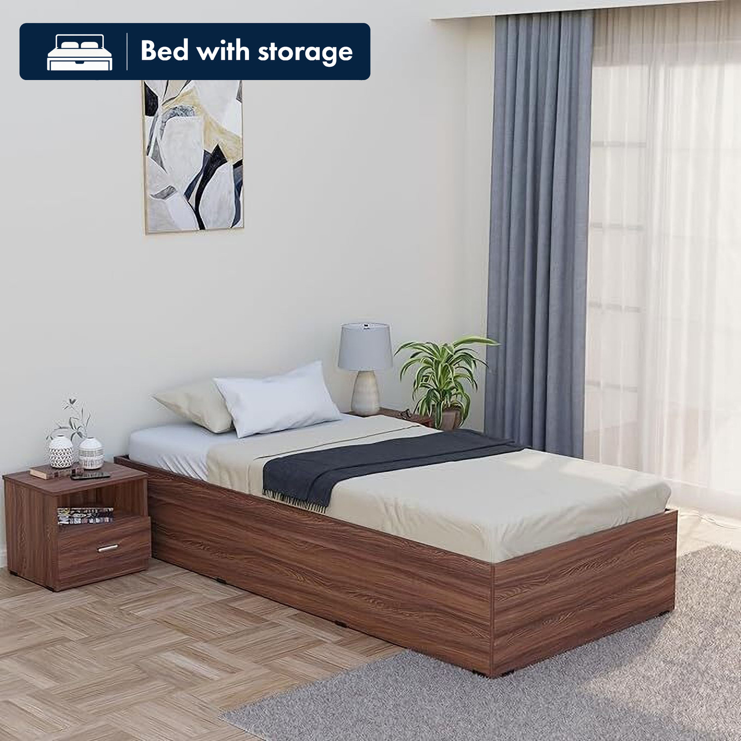 Image of Aspirata Furniture Wooden Single Bed /Cot With Box Storage for Livingroom /Drawing room /Bedroom Engineered Wood Single Box Bed, 94 cm x 200 cm (3.08 ft x 6.56 ft)