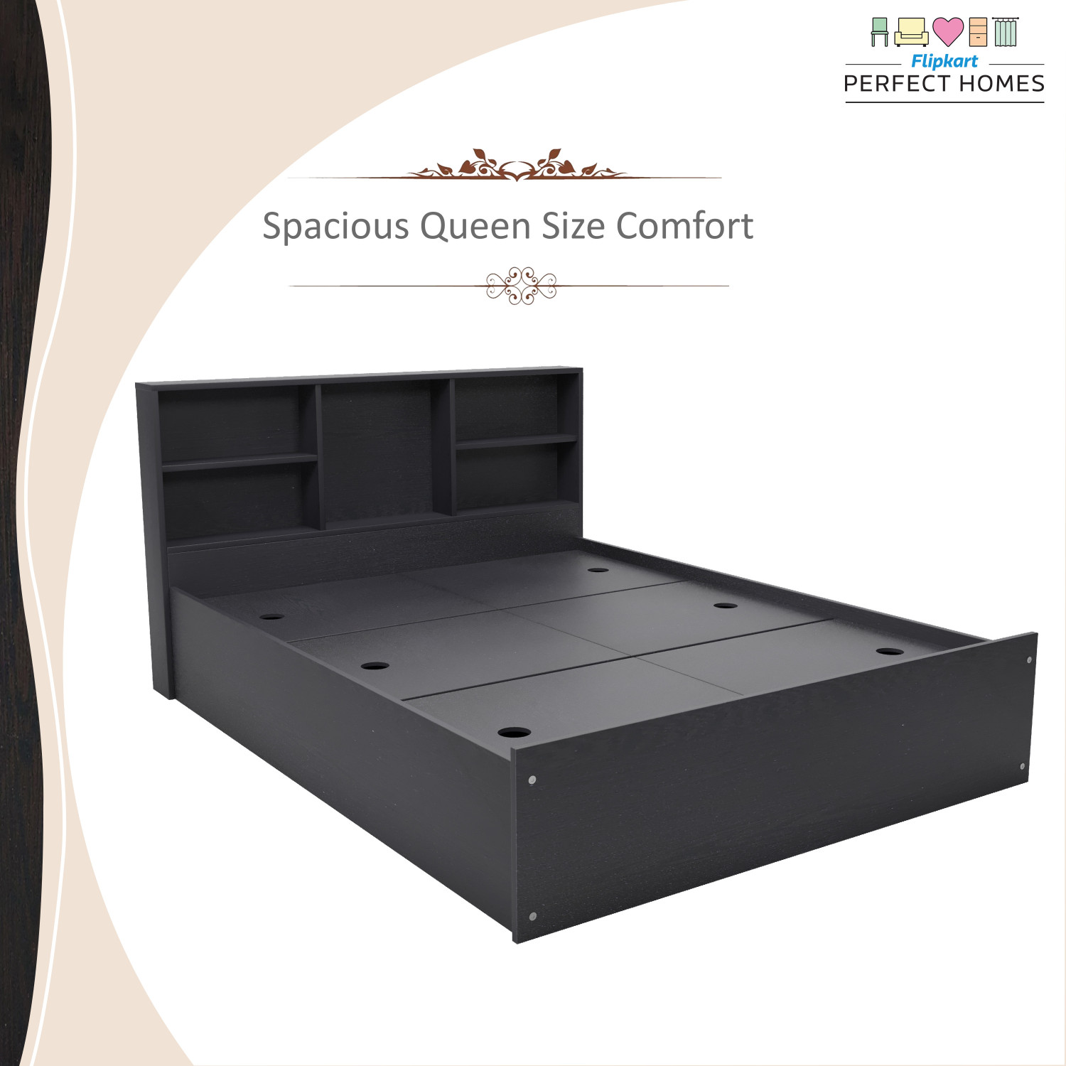 Image of Flipkart Perfect Homes Opus Engineered Wood Queen Box Bed, 213 cm x 162.3 cm (6.99 ft x 5.32 ft)