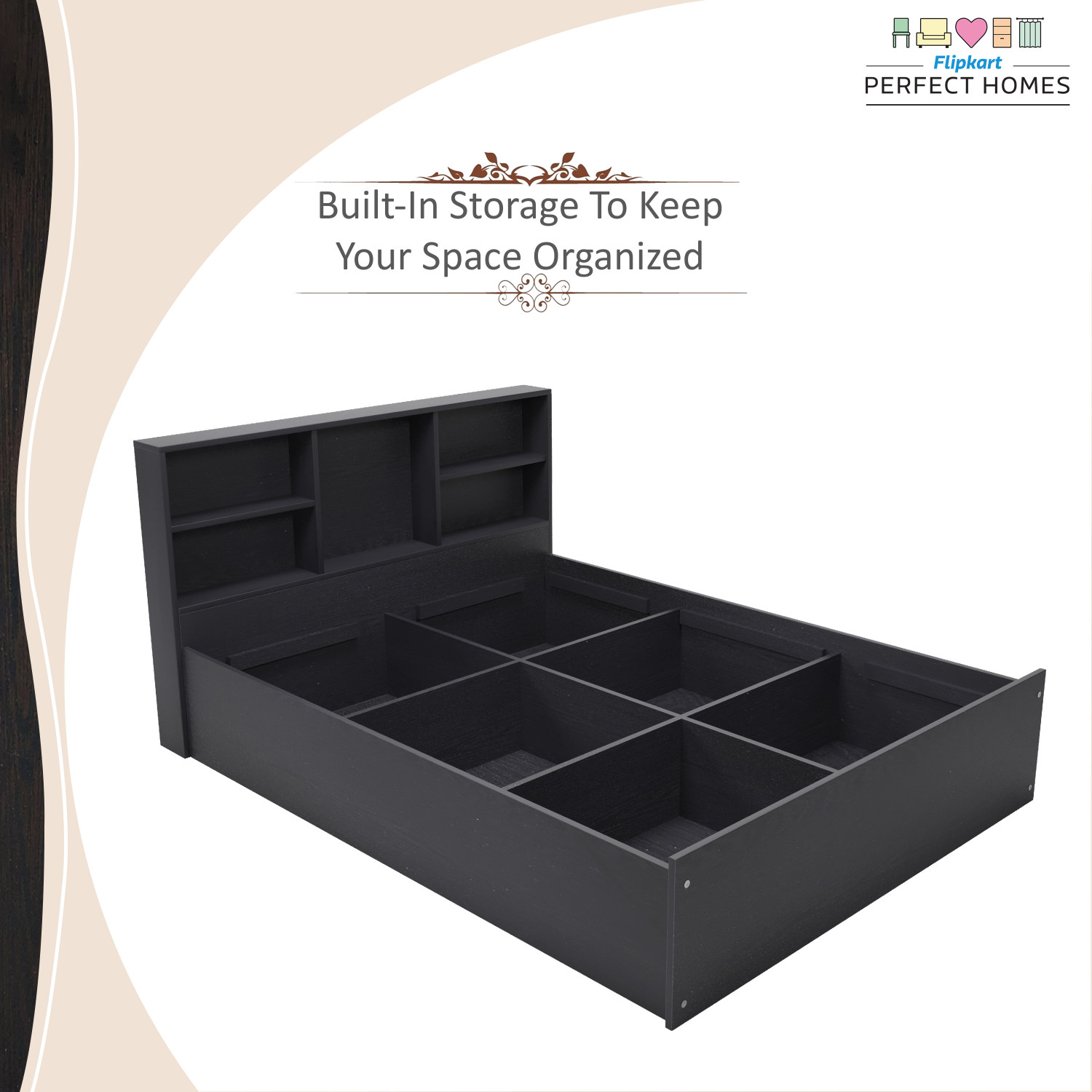Image of Flipkart Perfect Homes Opus Engineered Wood Queen Box Bed, 213 cm x 162.3 cm (6.99 ft x 5.32 ft)