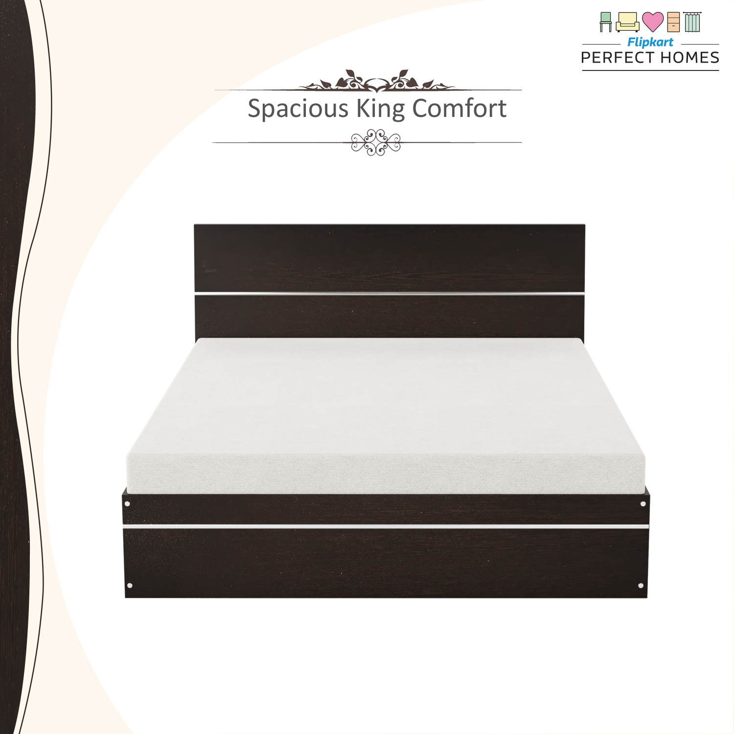 Image of Flipkart Perfect Homes Birmingham Engineered Wood King Bed, 2131 mm x 187 cm (69.91 ft x 6.14 ft)
