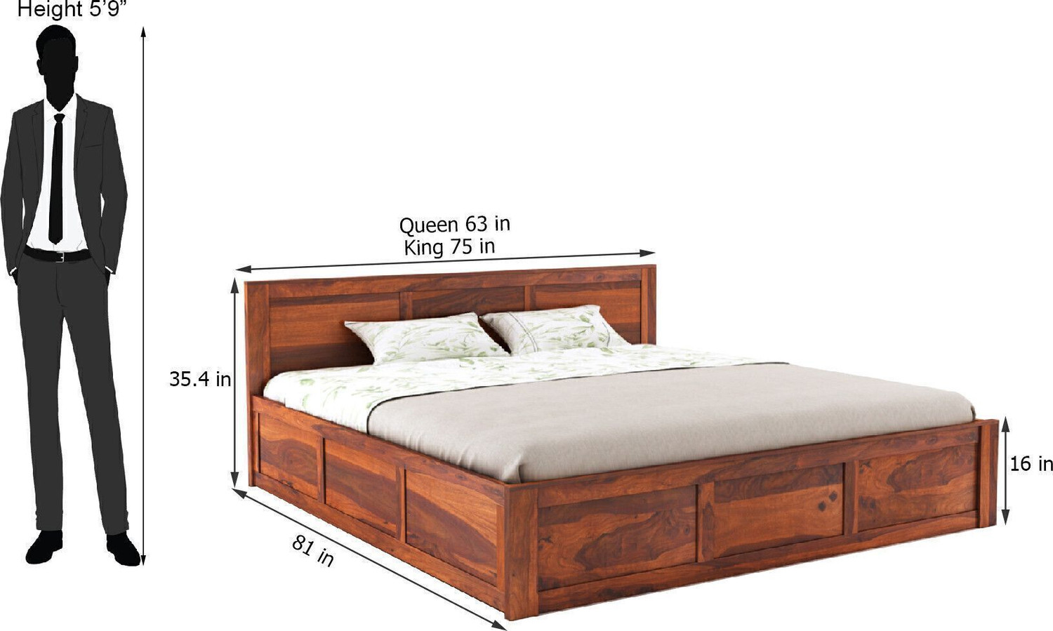 Image of GOYALINTERIOR Sheesham Wood Queen Bed /Wooden Palaung /Cot With Hydraulic Storage For Home Solid Wood Queen Hydraulic Bed, 205 cm x 160 cm (6.73 ft x 5.25 ft)