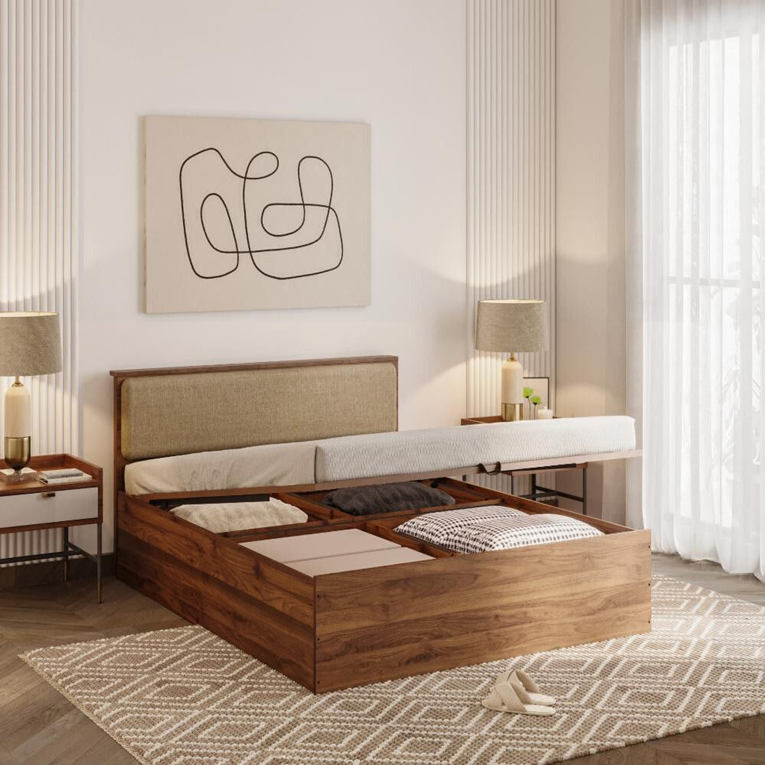 Image of Wakefit Taurus Engineered Wood Queen Hydraulic Bed, 210 cm x 160 cm (6.89 ft x 5.25 ft)