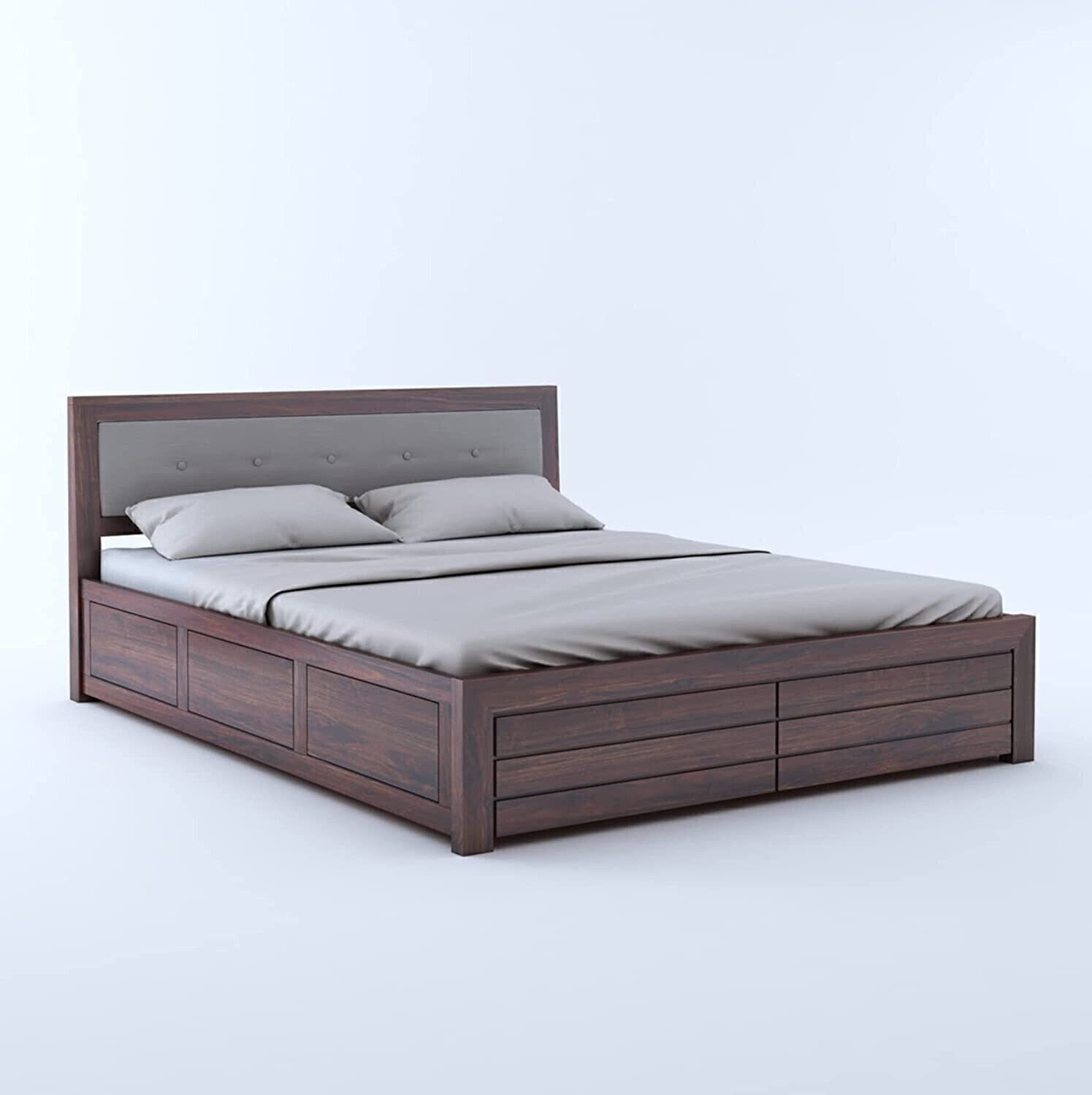 Image of Ganpati Arts Euro Sheesham Wood Bed /Cot With Box Storage | Solid Wood King Box Bed, 188 cm x 193 cm (6.17 ft x 6.33 ft)