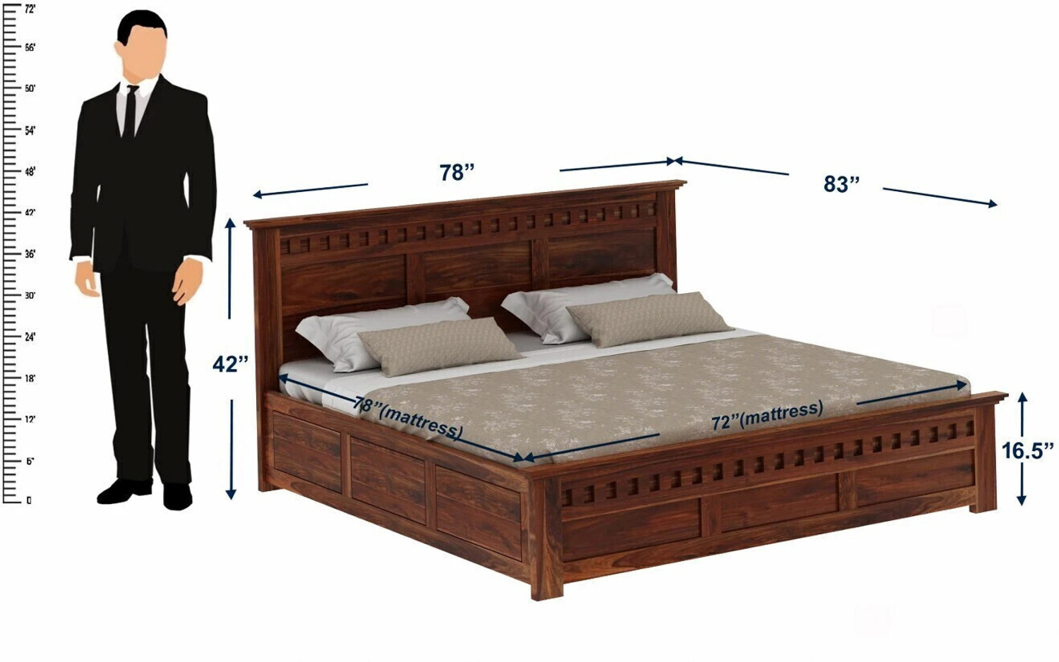 Image of WOODENJOY Sheesham Wood King Bed /Wooden Bed With Hydraulic Storage /Wooden Palaung For Home Solid Wood King Hydraulic Bed, 210.82 cm x 198.12 cm (6.92 ft x 6.5 ft)