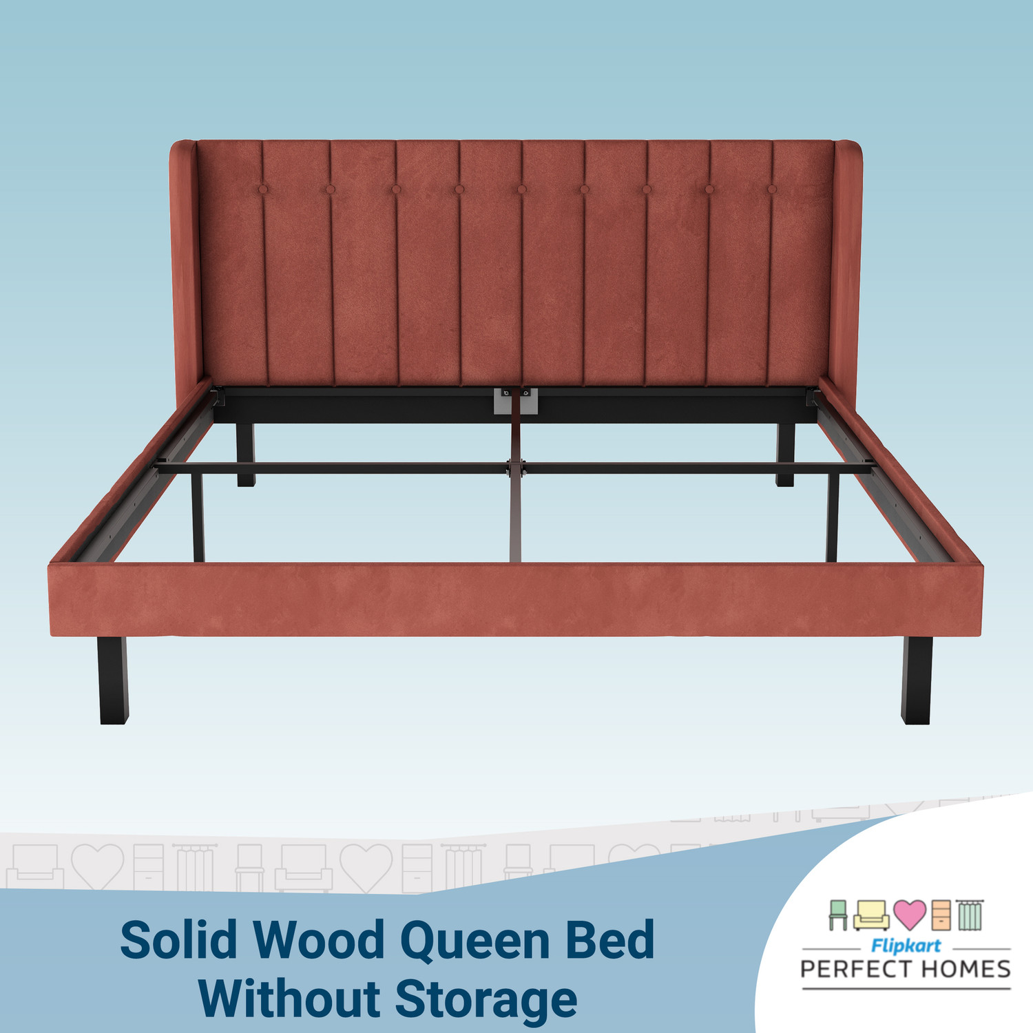 Image of Flipkart Perfect Homes Upholstered Engineered Wood Queen Bed, 205 cm x 157 cm (6.73 ft x 5.15 ft)