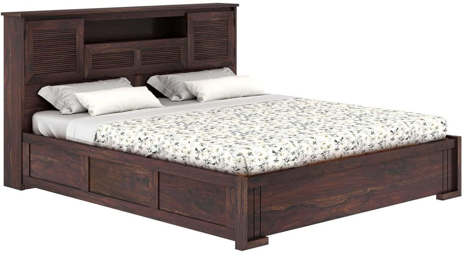 Image of Ganpati Arts Maharaja Groove Sheesham Wood Bed /Cot With Box Storage | Solid Wood Queen Box Bed, 218 cm x 157 cm (7.15 ft x 5.15 ft)