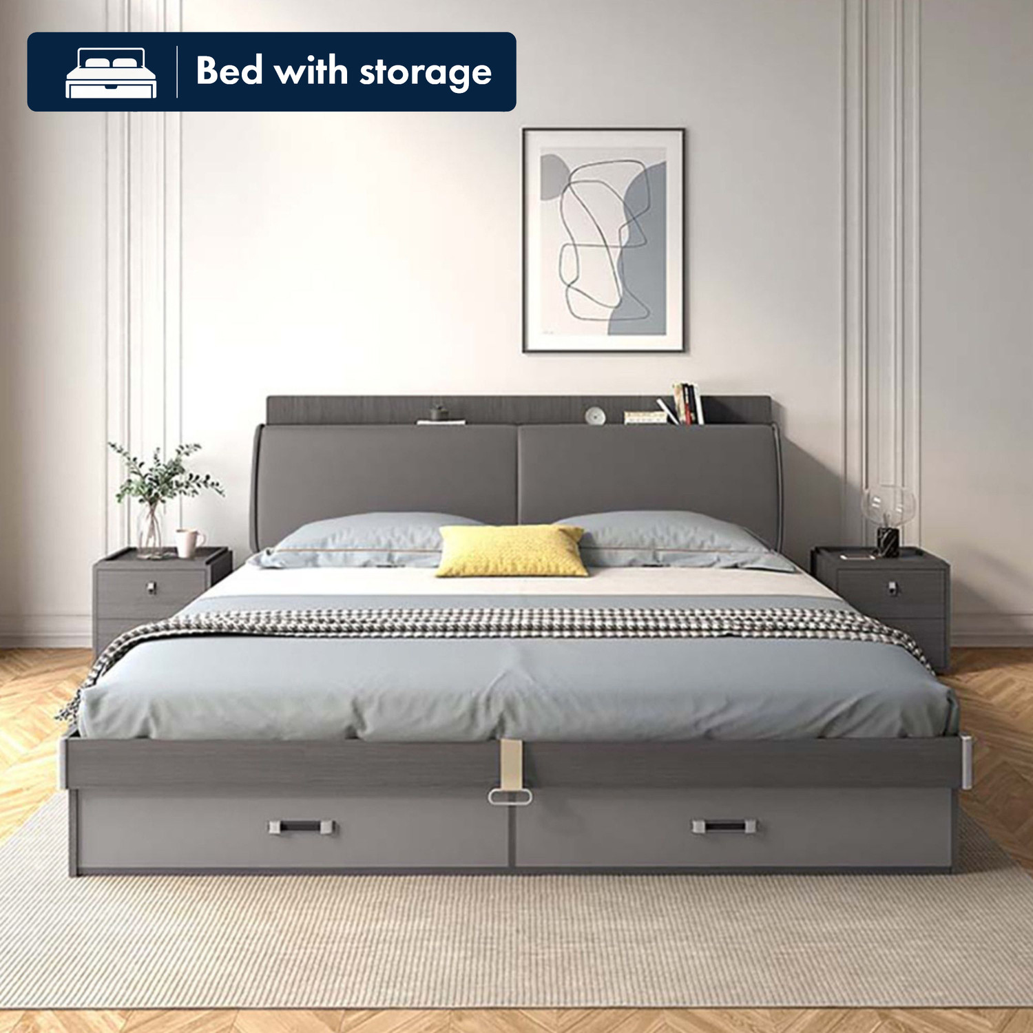 Image of RoyalOak Royaloak Tivoli Italian Engineered Wood Queen Hydraulic Bed, 35 cm x 61.4 cm (1.15 ft x 2.01 ft)