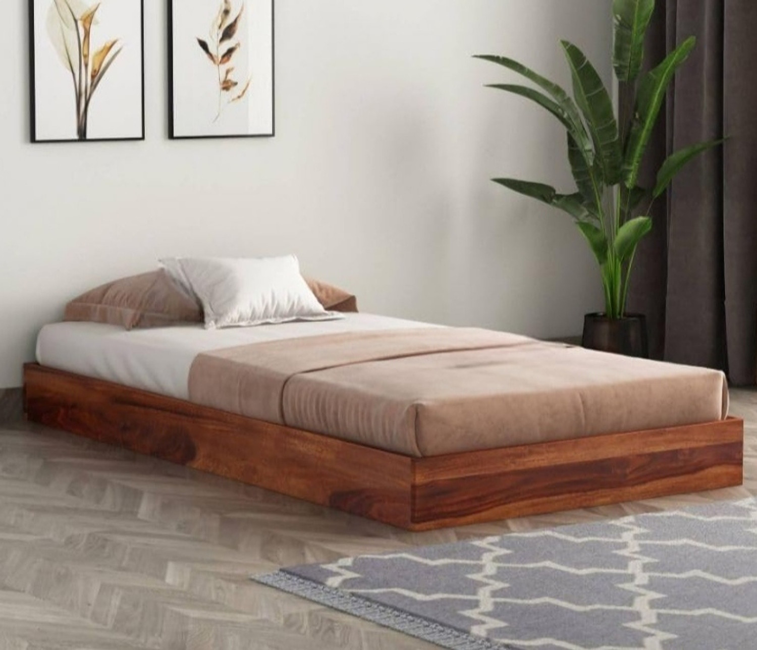 Image of BHWOOD Sheesham wood single size bed Solid Wood Single Bed, 200 cm x 95 cm (6.56 ft x 3.12 ft)