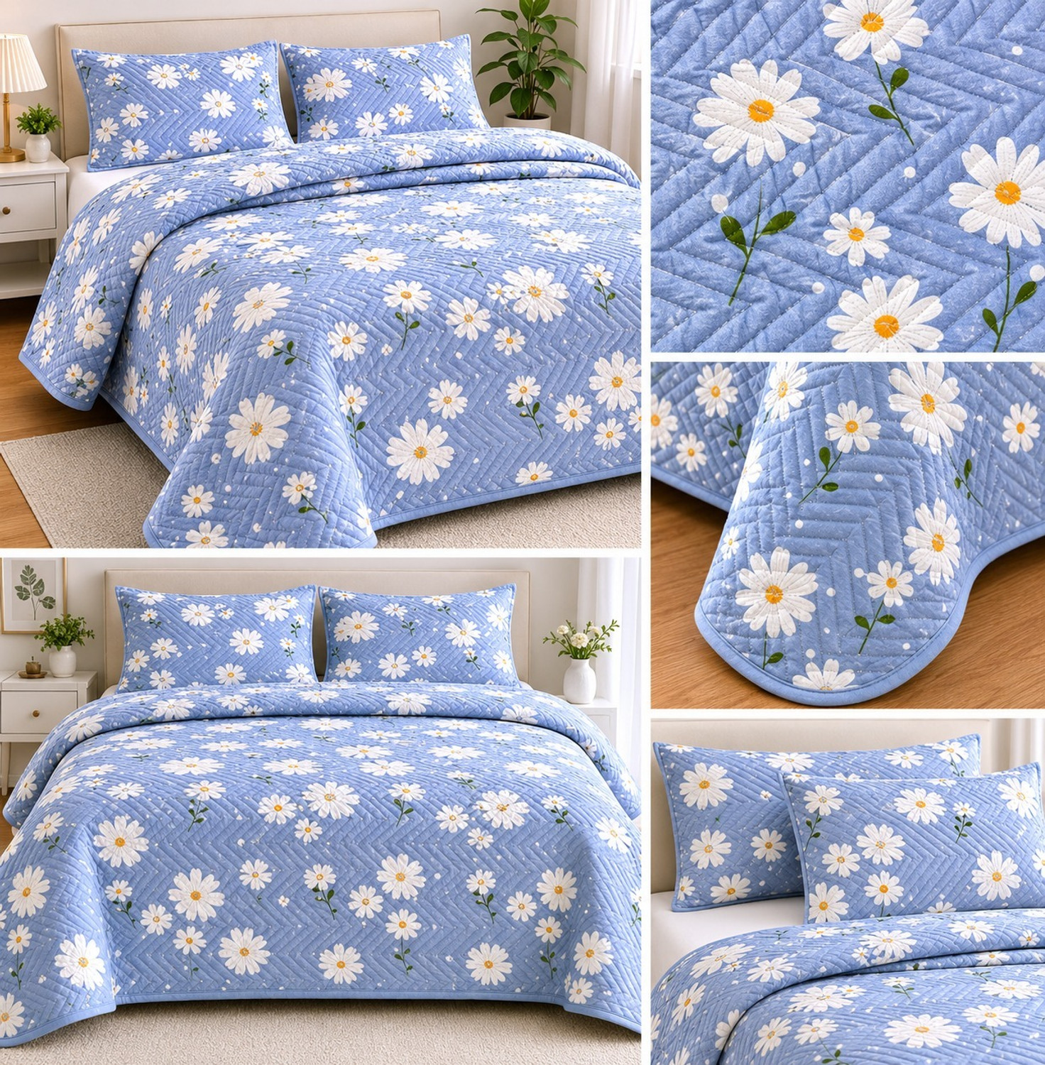 Image of CLOVIS KRAFTS Reversible Cotton King Bed Cover (Blue)